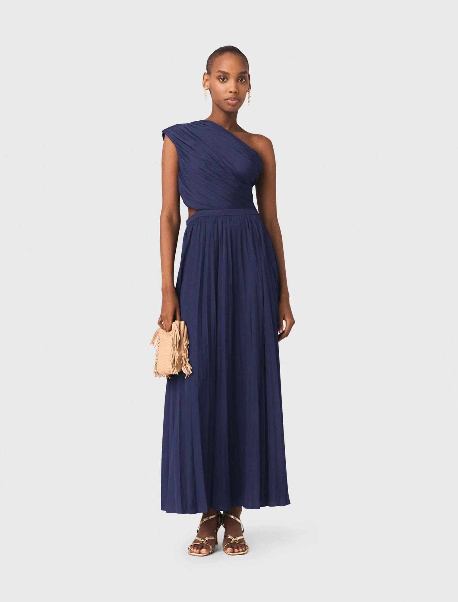 Asymmetrical Pleated Maxi Dress Navy - Image 5