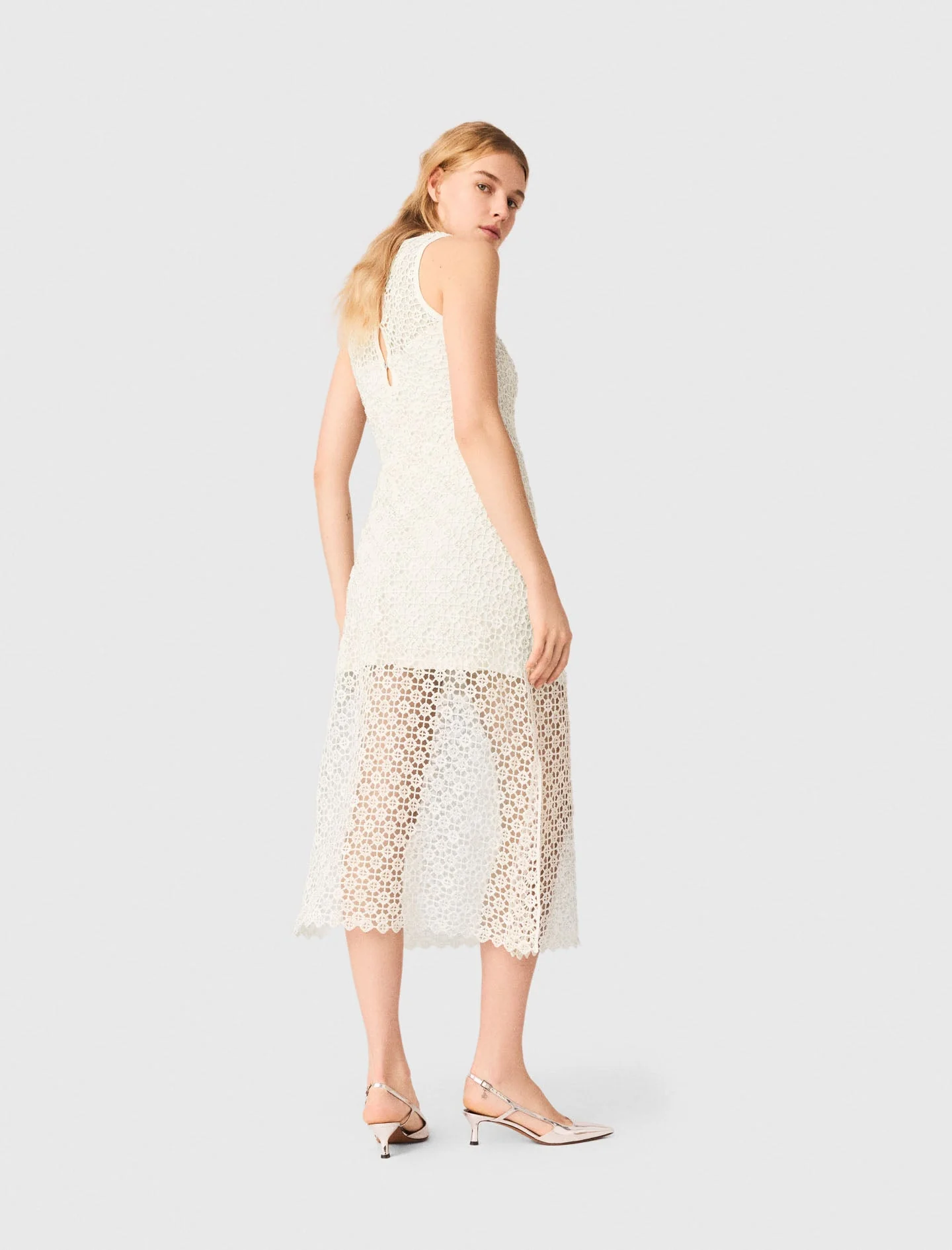 Rhinestone Crochet Maxi Dress White - Image 3