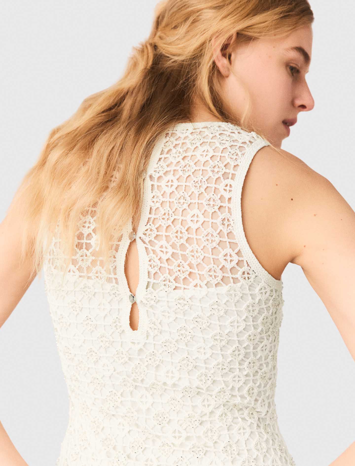 Rhinestone Crochet Maxi Dress White - Image 7