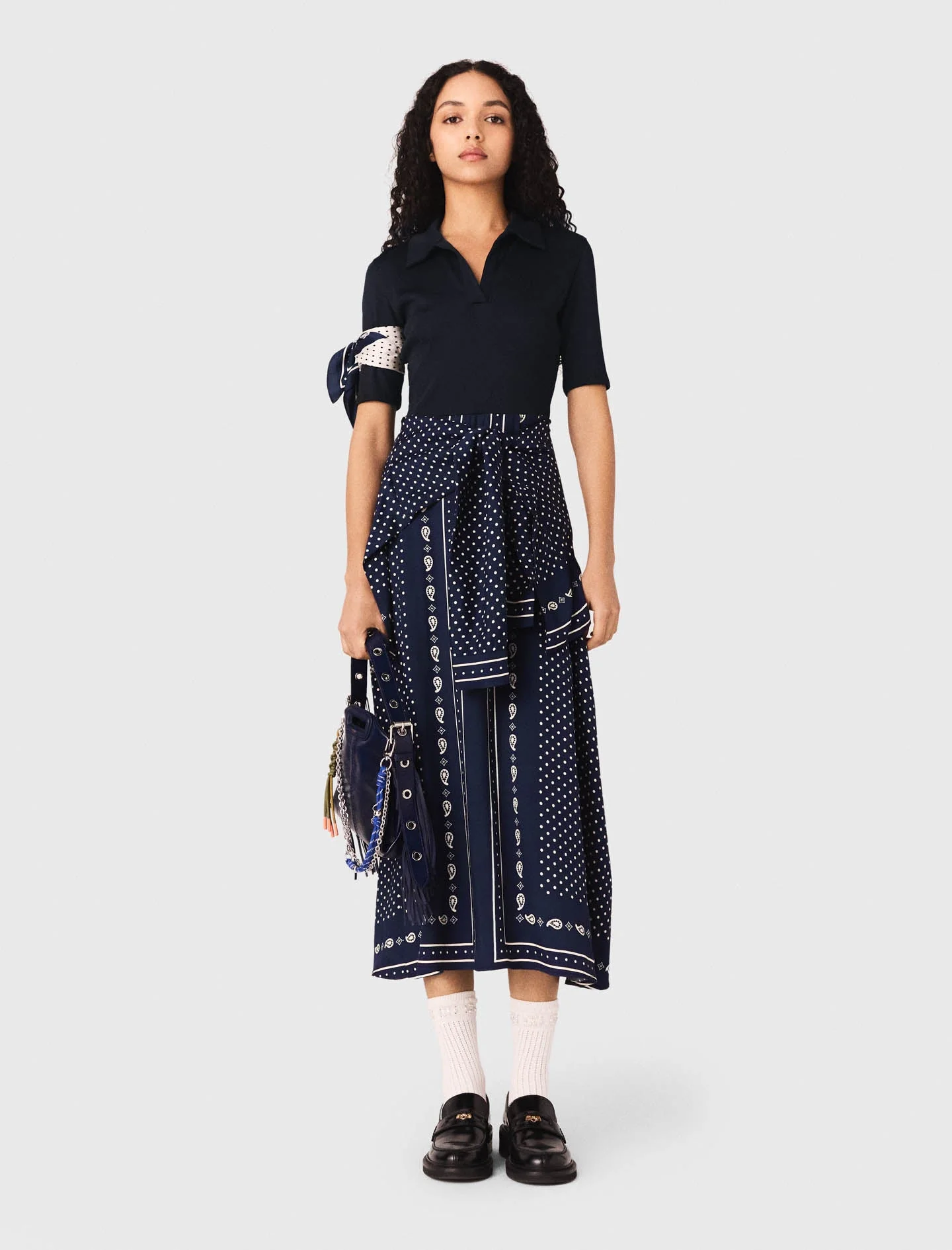 Patterned mixed-material dress