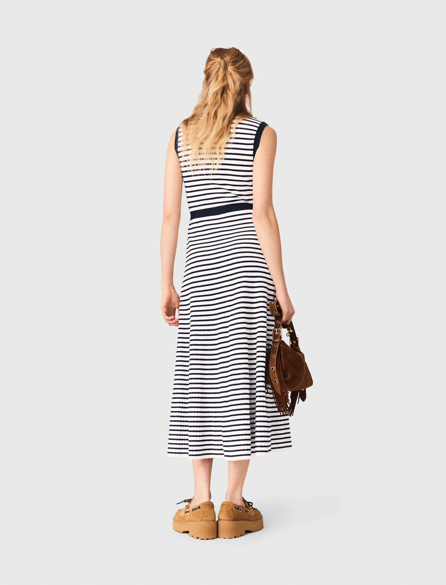 Breton Stripe Knit Maxi Dress Ecru/Navy Blue - Image 3
