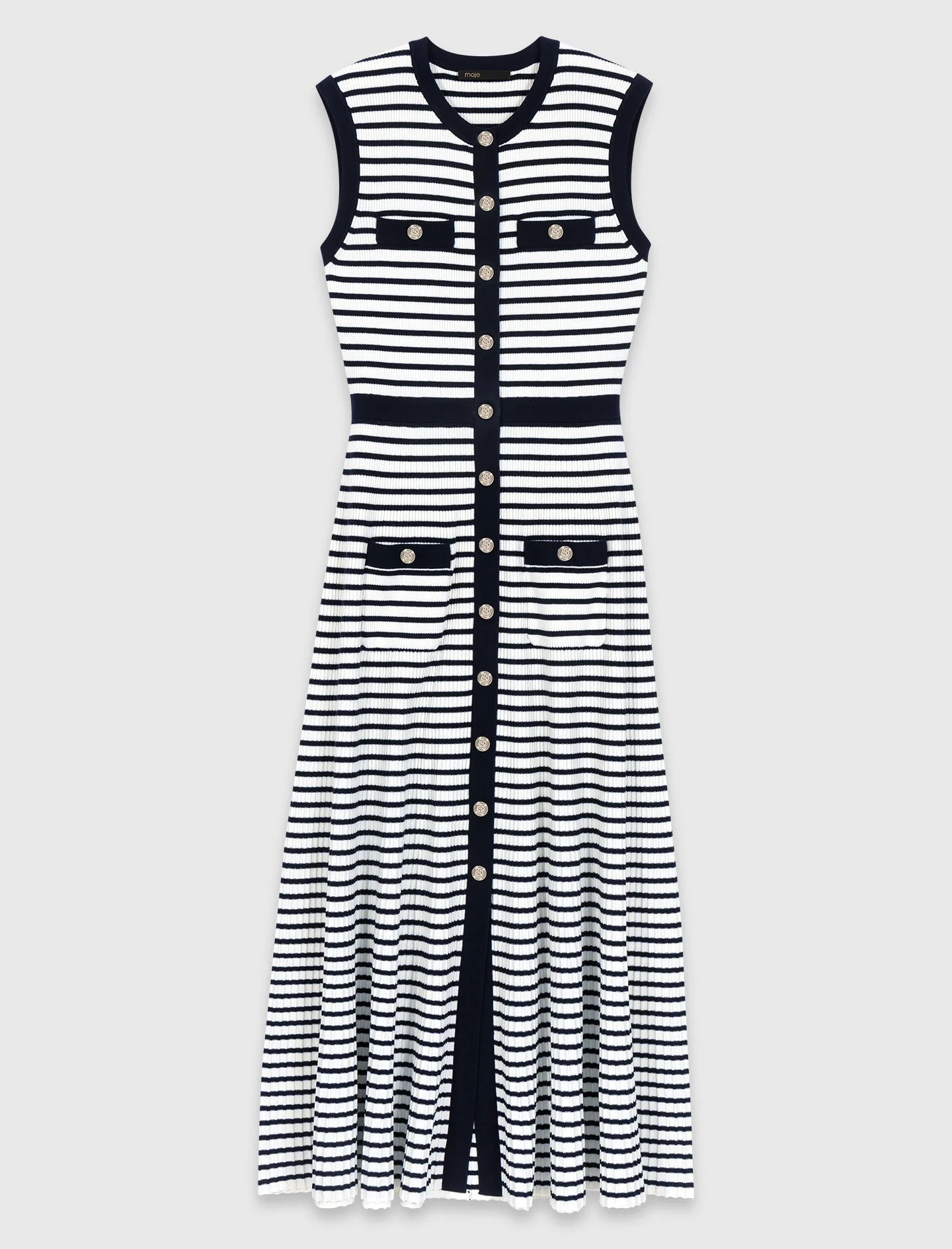 Breton Stripe Knit Maxi Dress Ecru/Navy Blue - Image 7