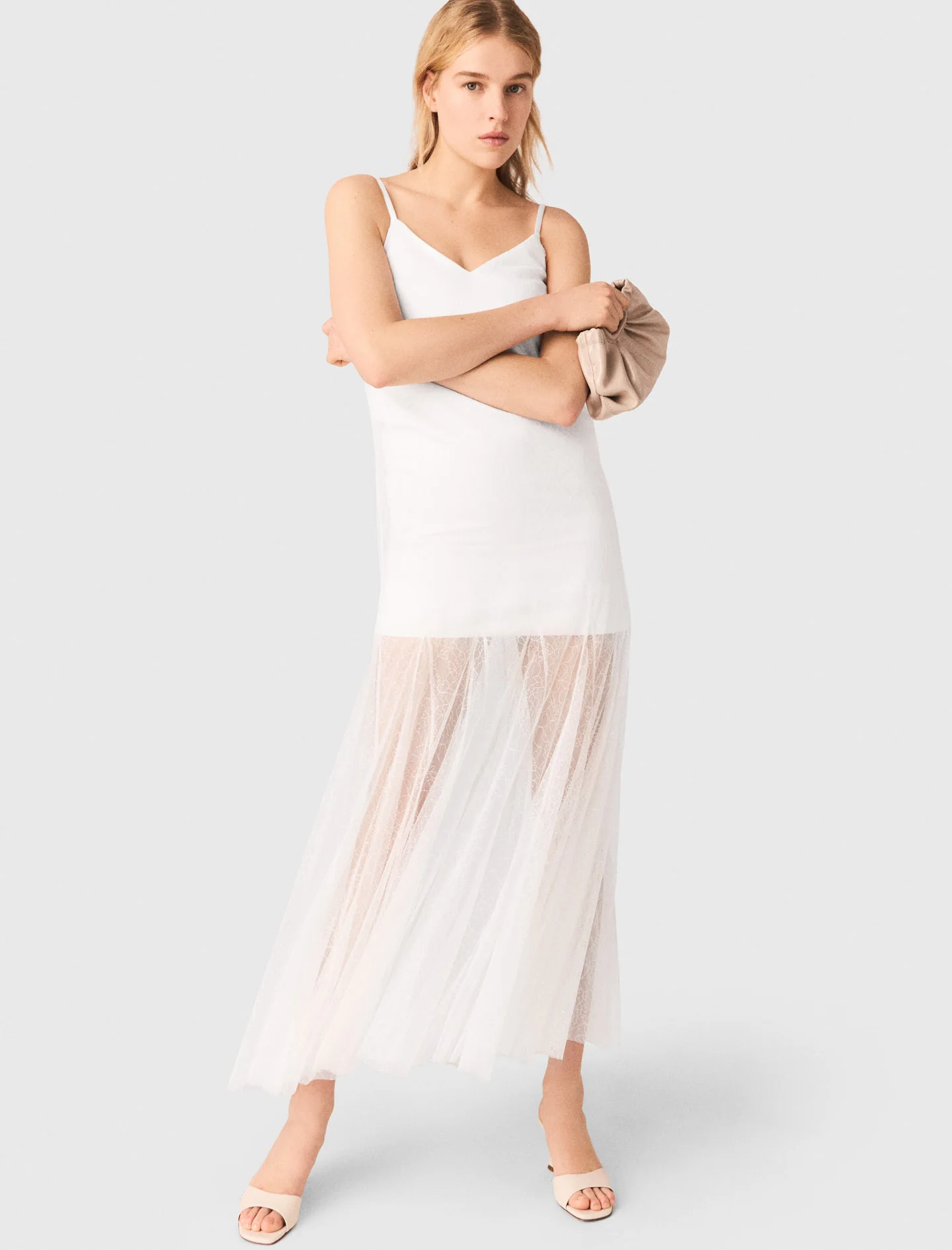 Taffeta And Lace Dress White - Image 2