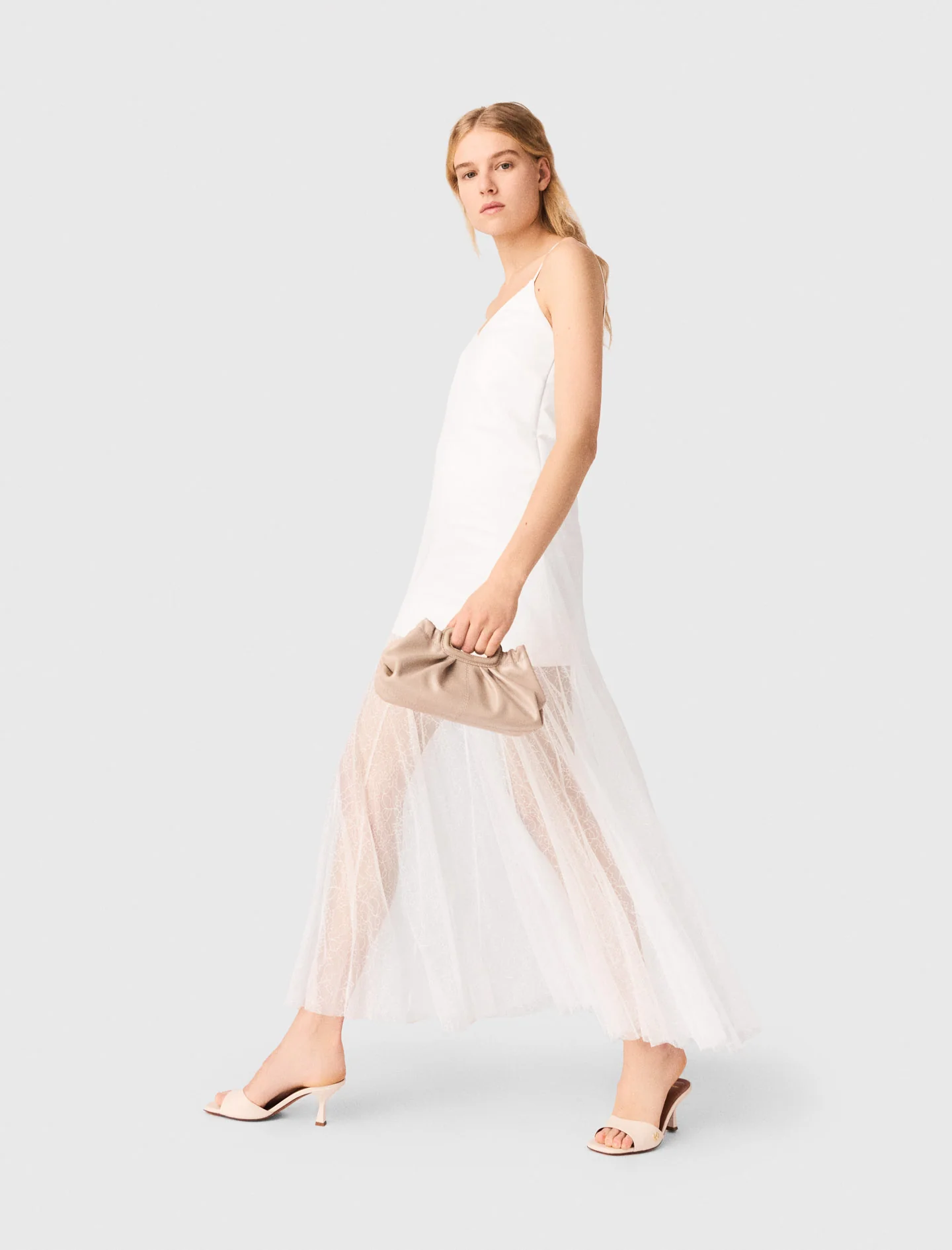Taffeta And Lace Dress White - Image 3