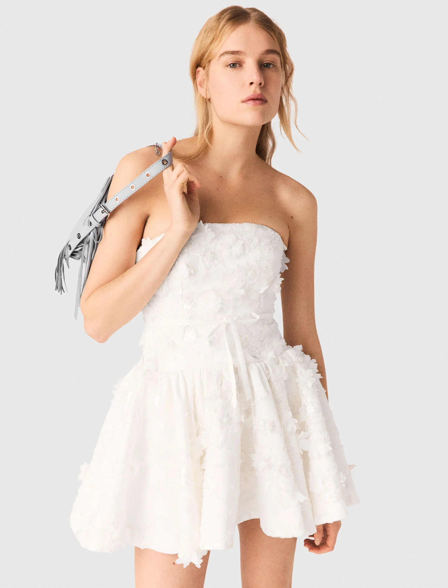 Short Embroidered Bustier Dress White - Image 5