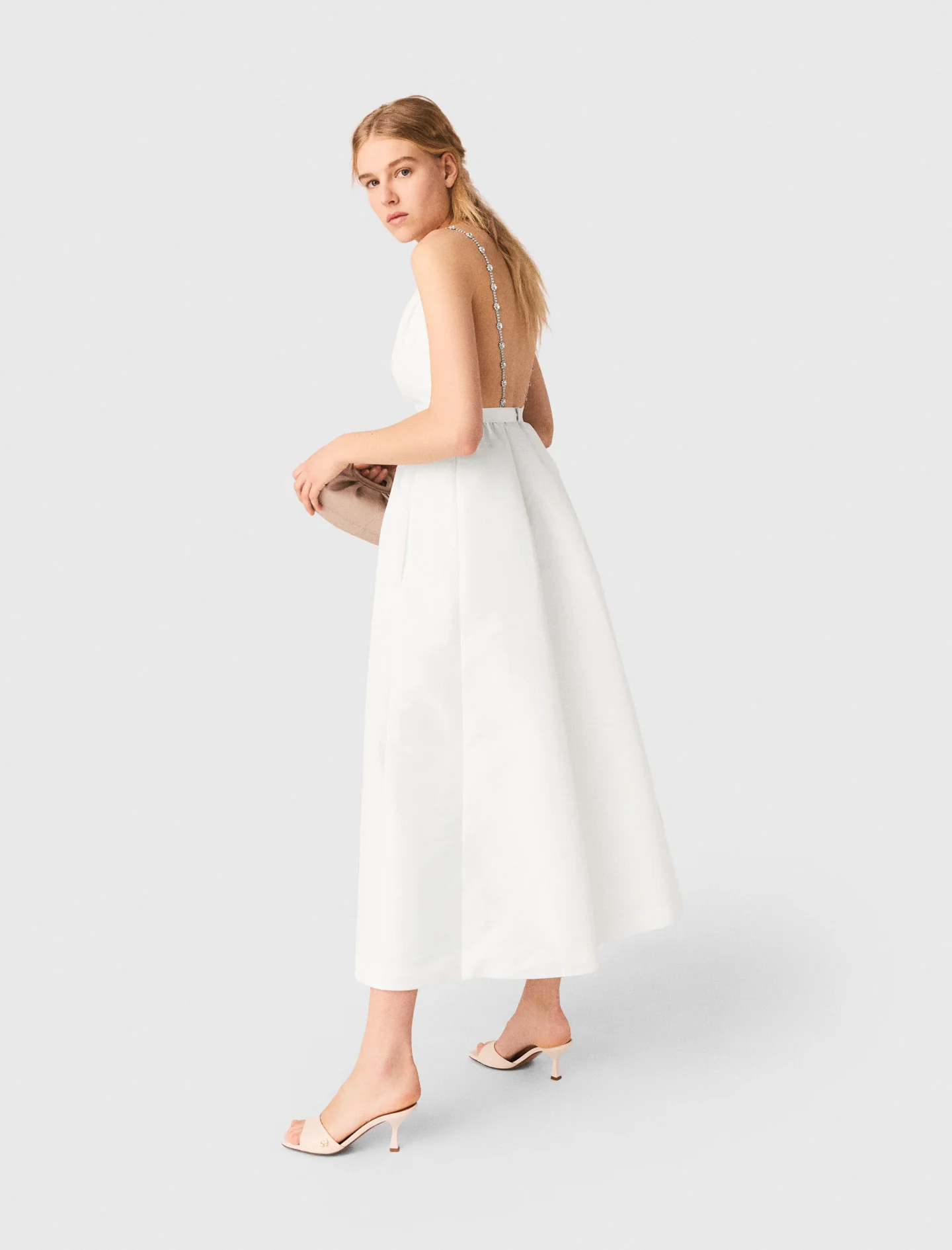 Jewelled Taffeta Maxi Dress White - Image 3