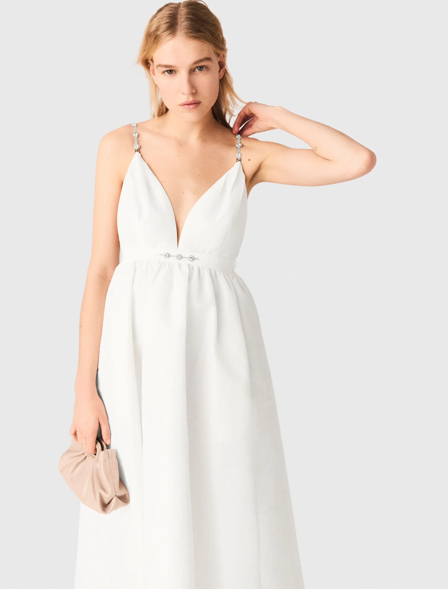 Jewelled Taffeta Maxi Dress White - Image 5