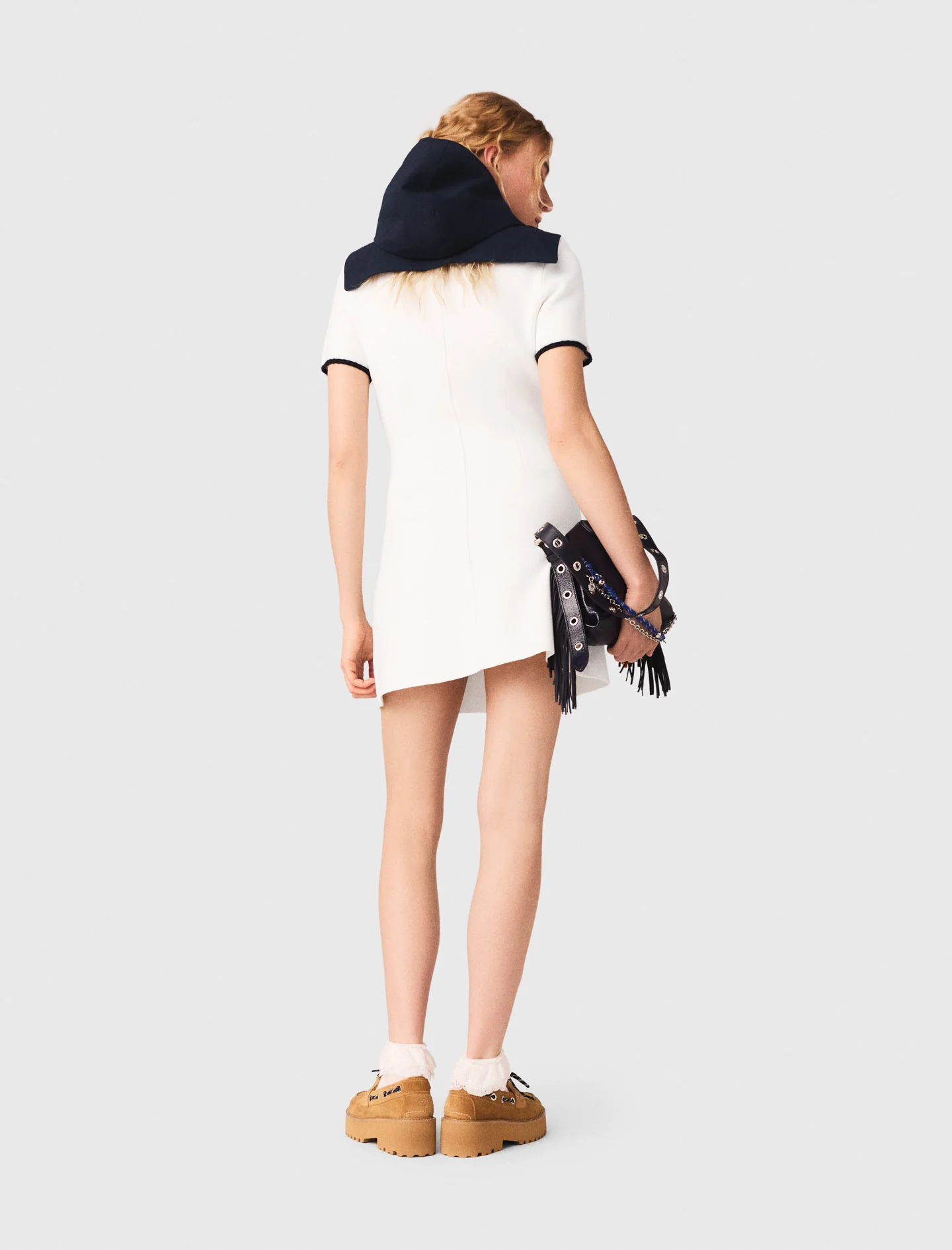 Short Dress With Contrasting Trim Ecru - Image 3