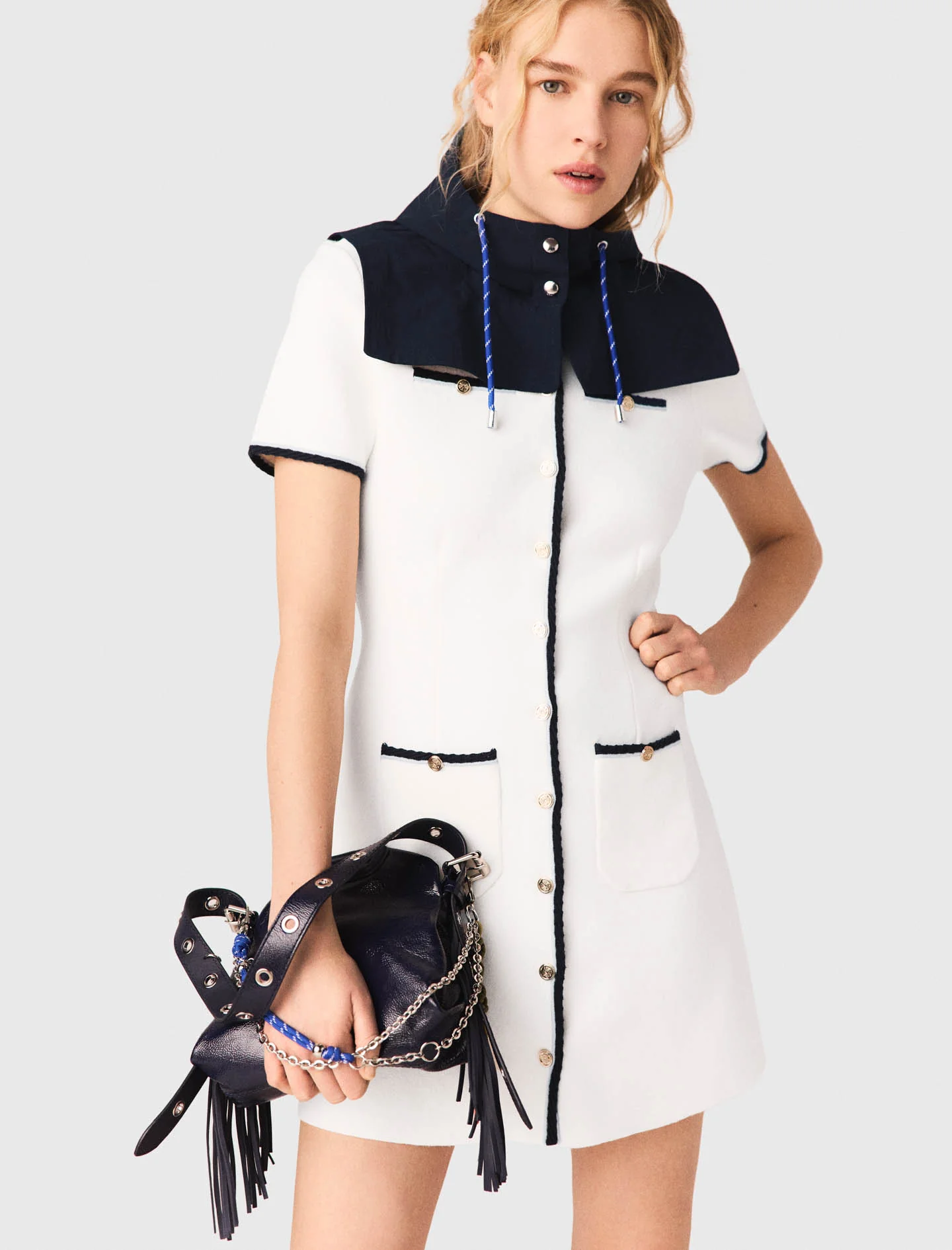 Short Dress With Contrasting Trim Ecru - Image 6