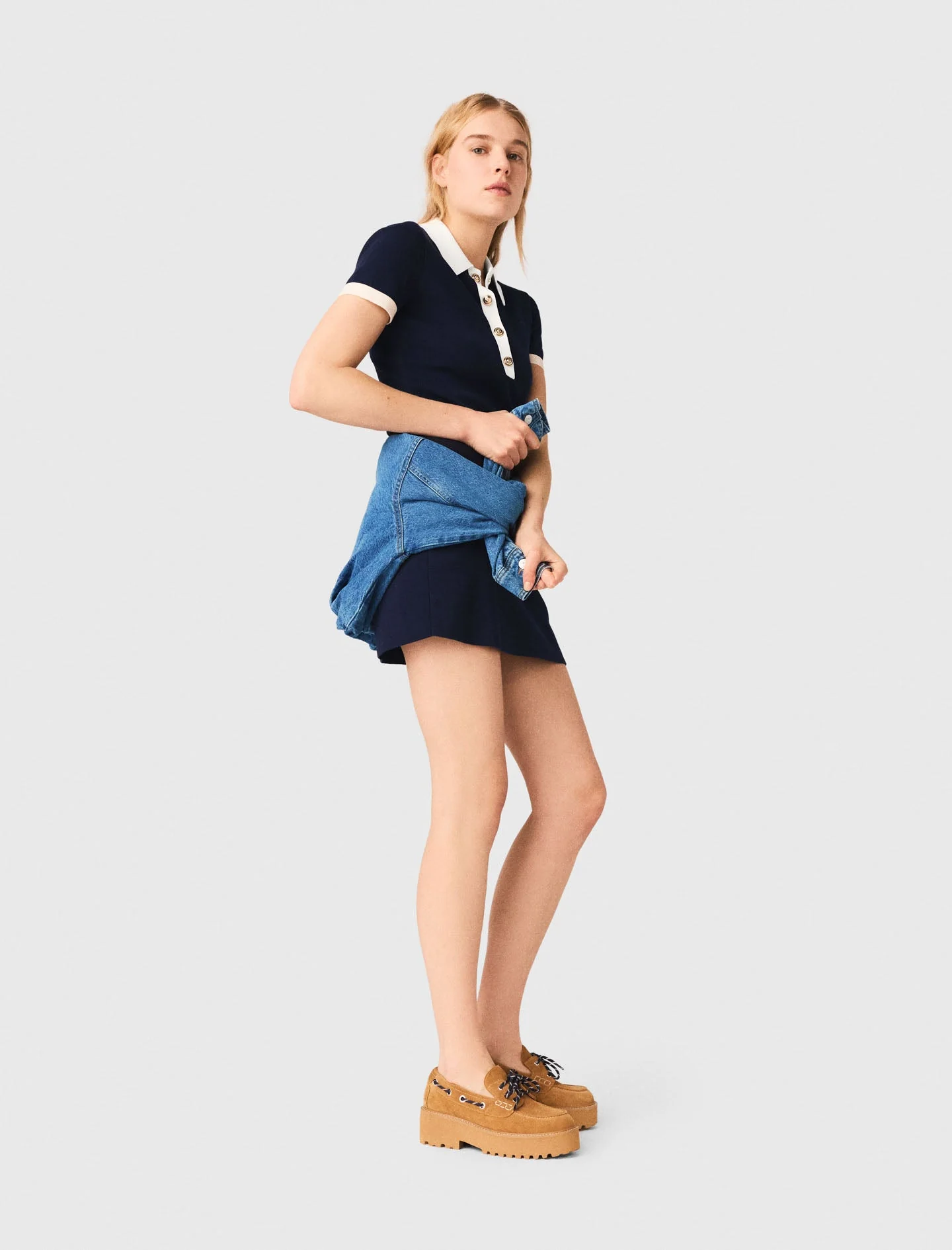 Contrast-Trim Polo Dress Navy - Image 3