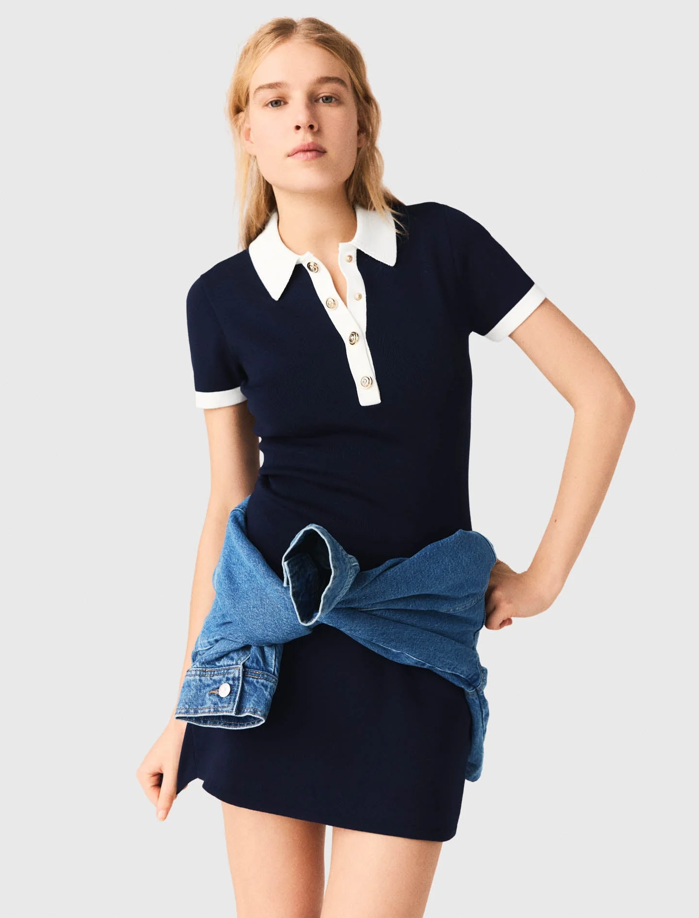 Contrast-Trim Polo Dress Navy - Image 4