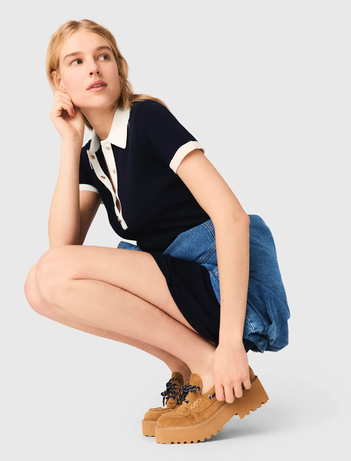 Contrast-Trim Polo Dress Navy - Image 5