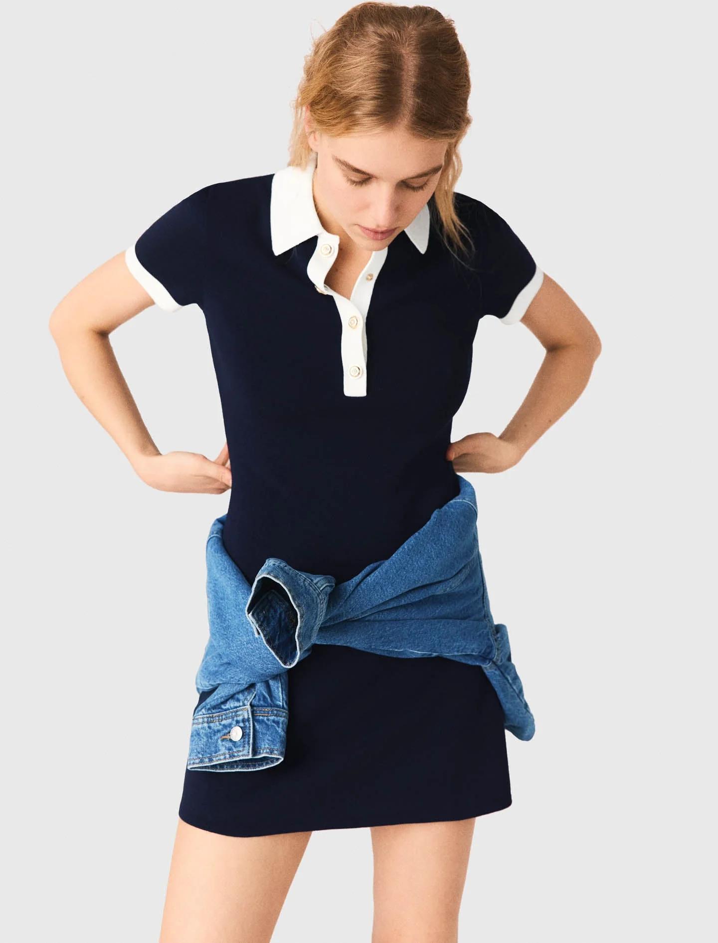 Contrast-Trim Polo Dress Navy - Image 6