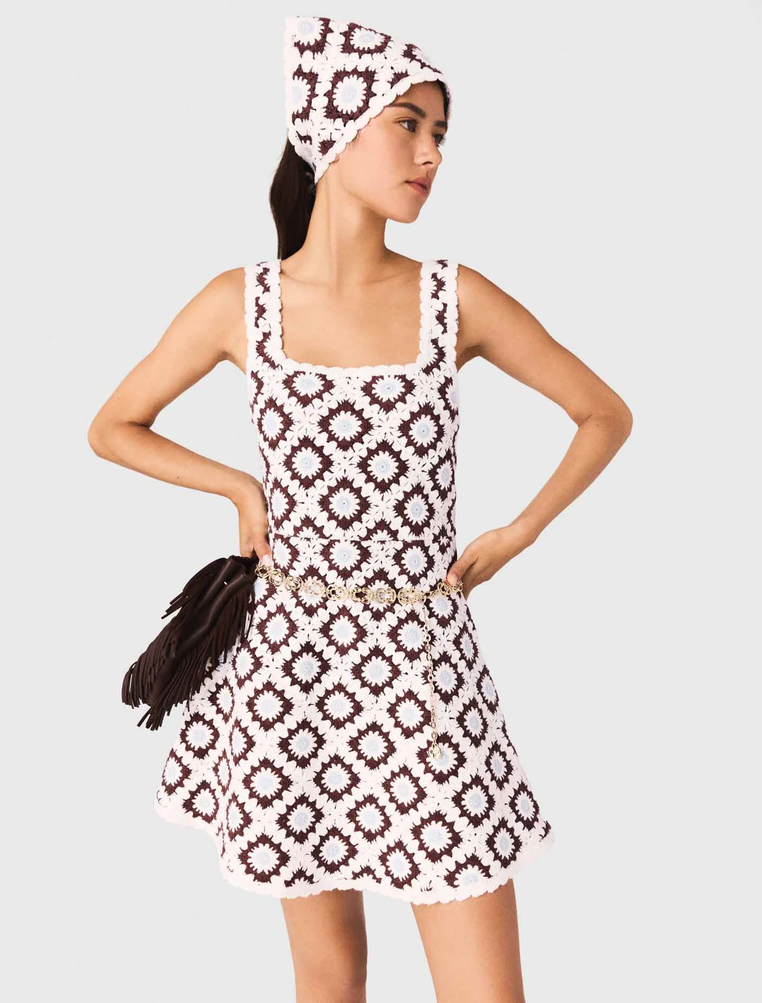 Floral Crochet Dress Brown/Blue - Image 4