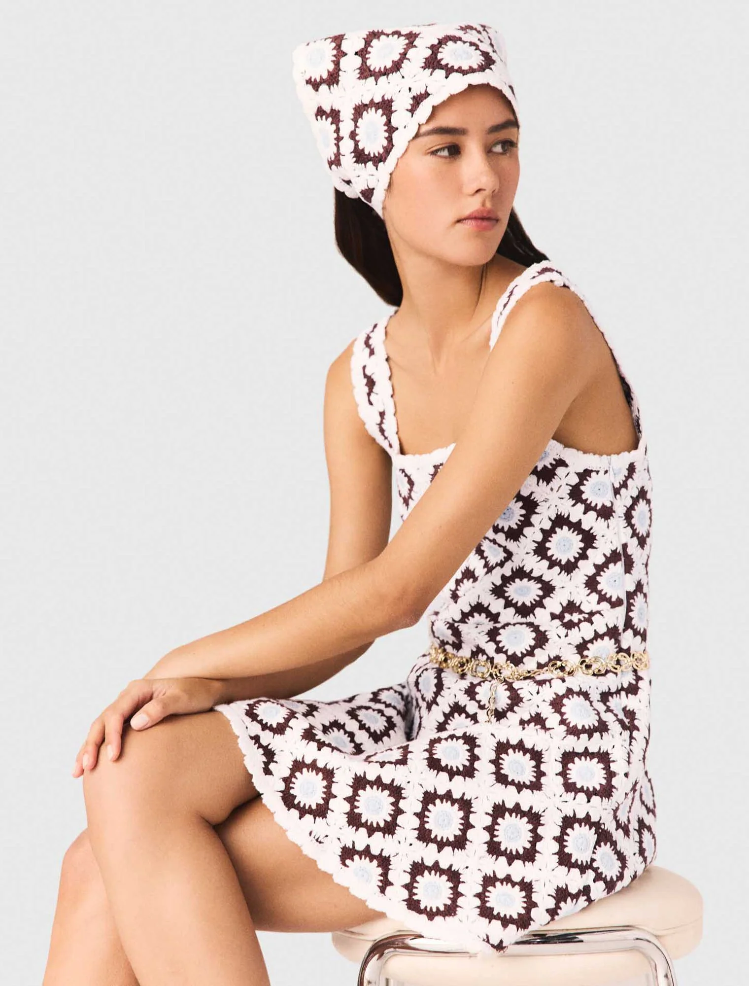 Floral Crochet Dress Brown/Blue - Image 5