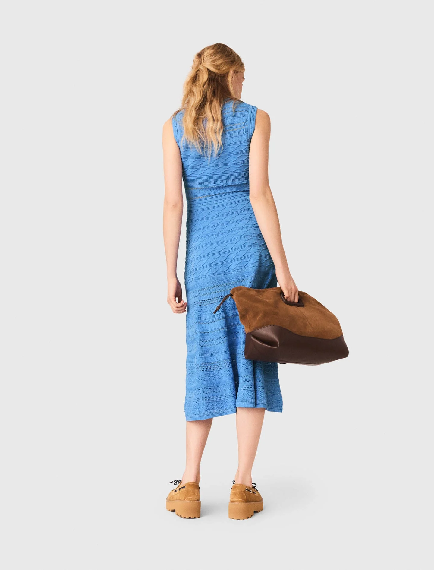 Pointelle Knit Maxi Dress Blue - Image 3