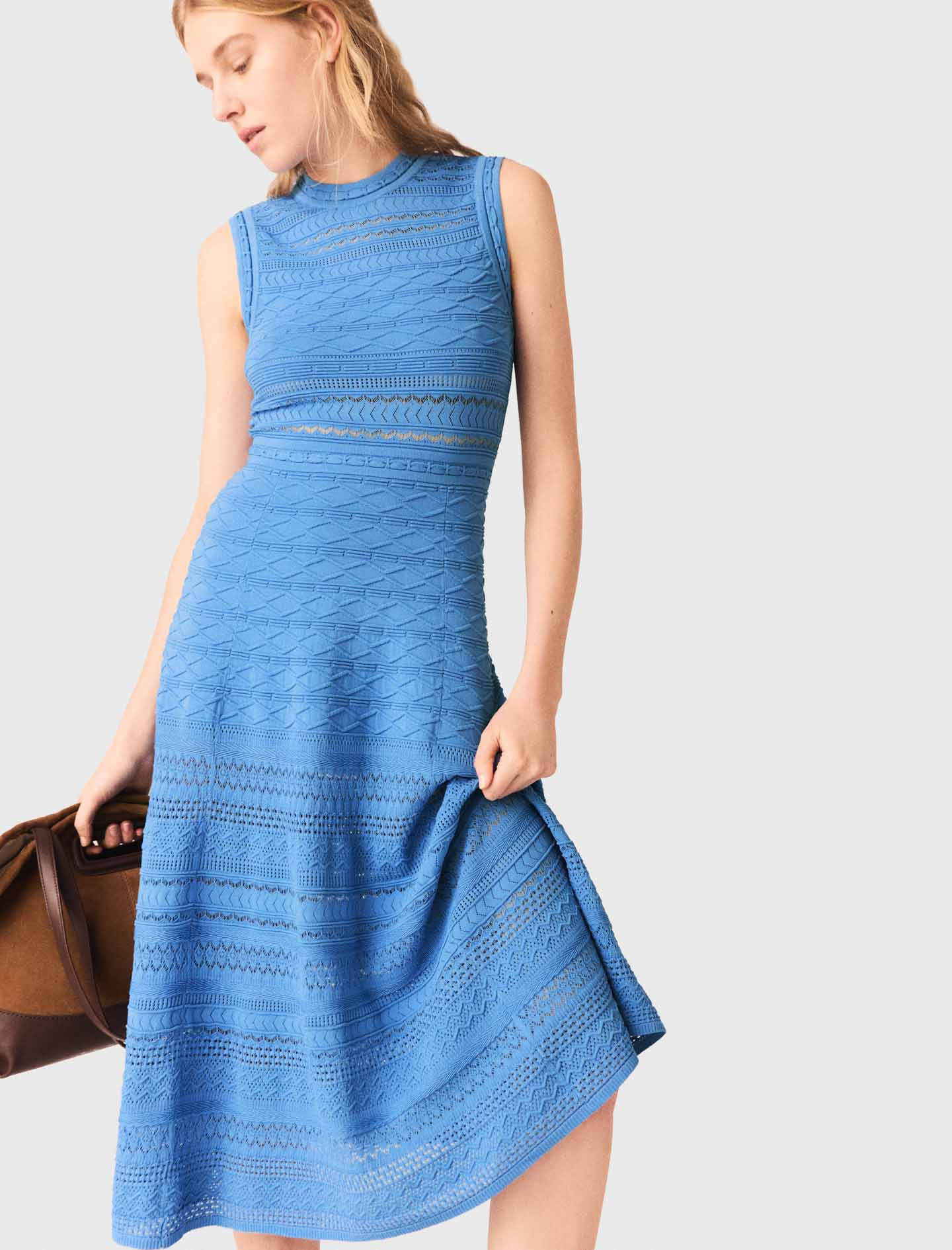 Pointelle Knit Maxi Dress Blue - Image 4