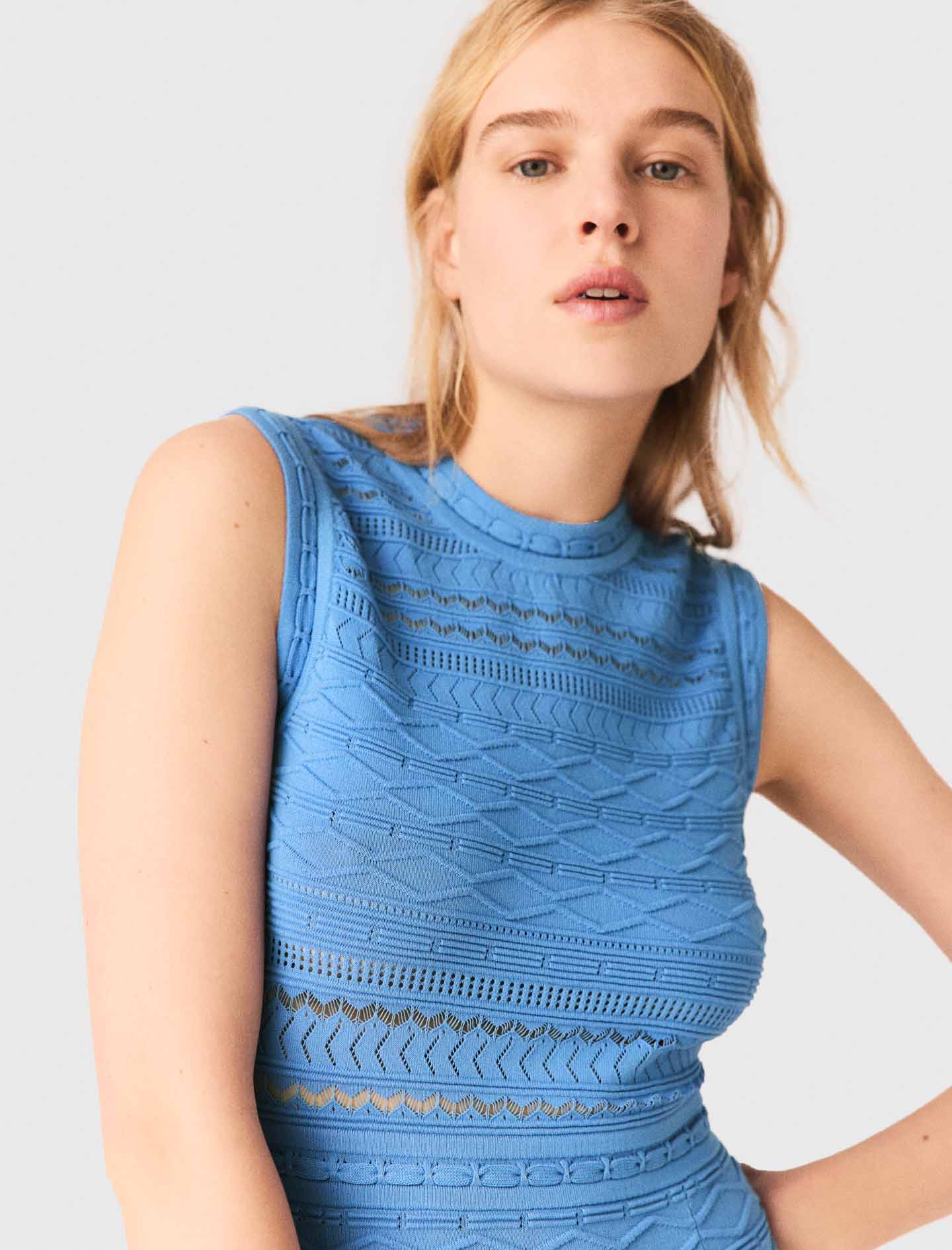 Pointelle Knit Maxi Dress Blue - Image 7