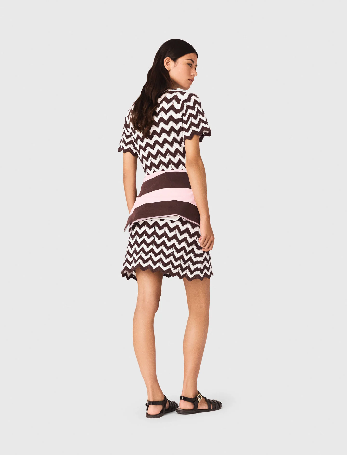 Zigzag Crochet Dress Brown/White - Image 3