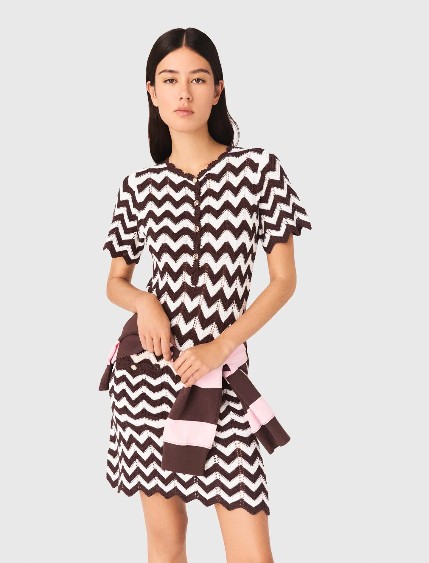 Zigzag Crochet Dress Brown/White - Image 4
