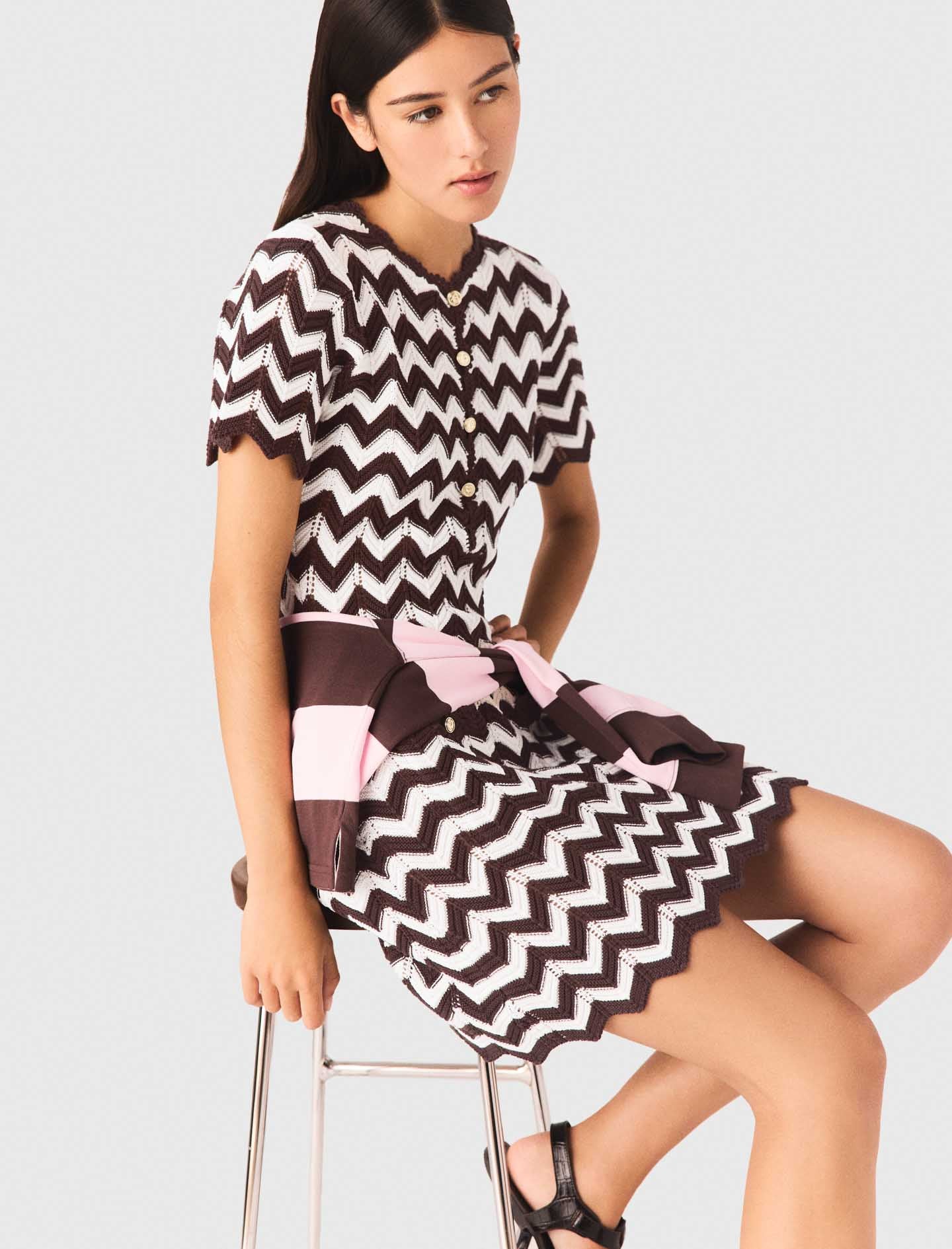 Zigzag Crochet Dress Brown/White - Image 6