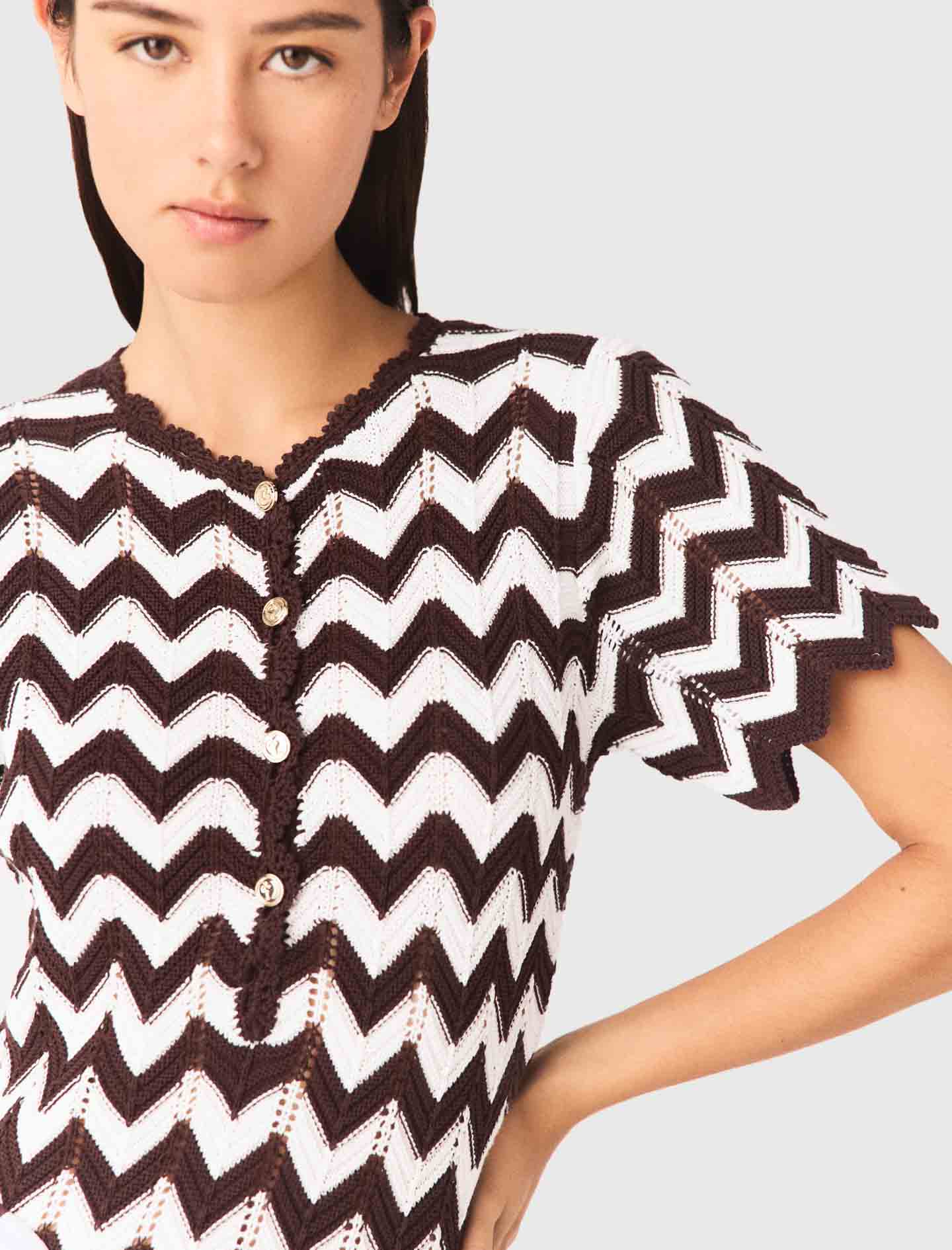 Zigzag Crochet Dress Brown/White - Image 7