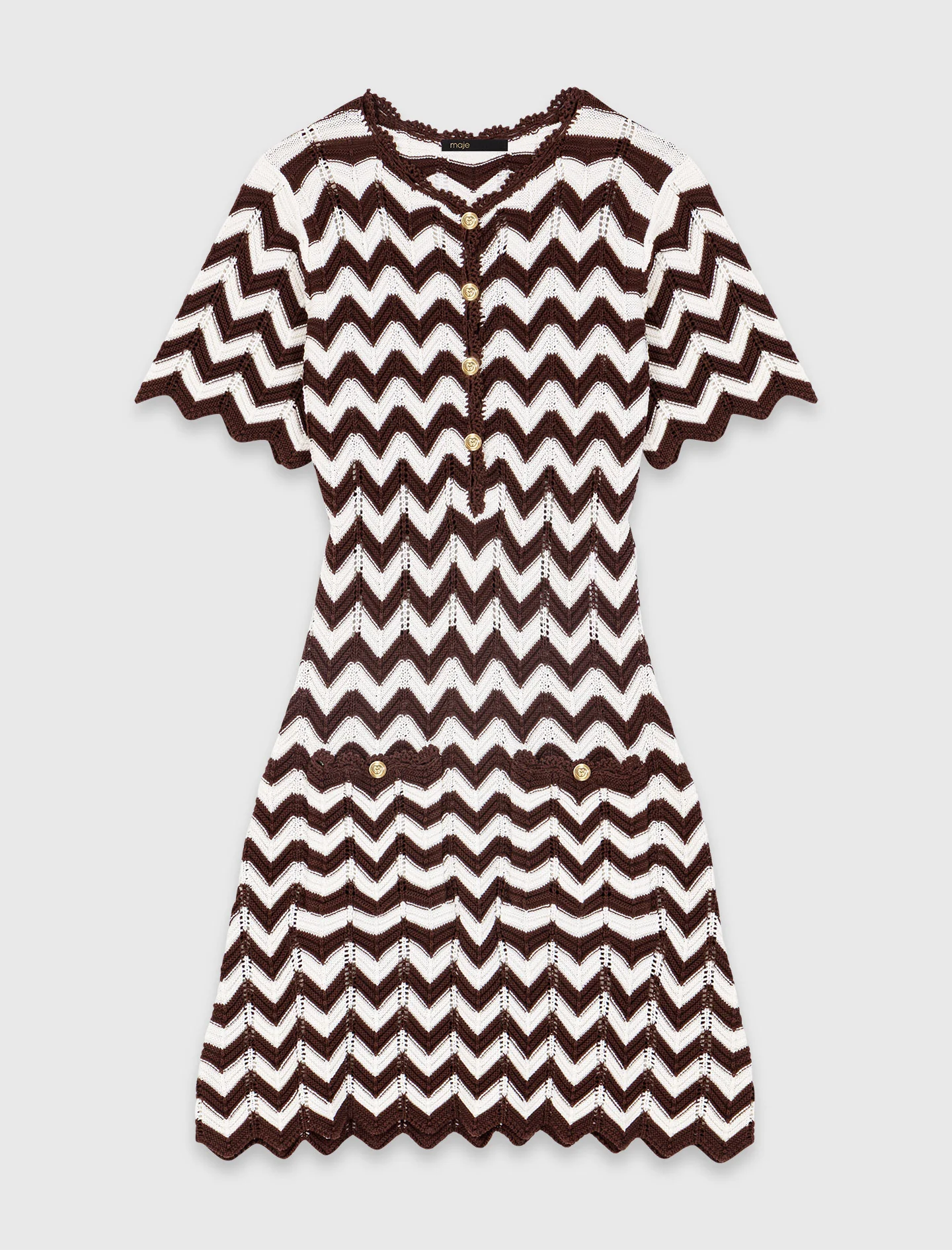 Zigzag Crochet Dress Brown/White - Image 8