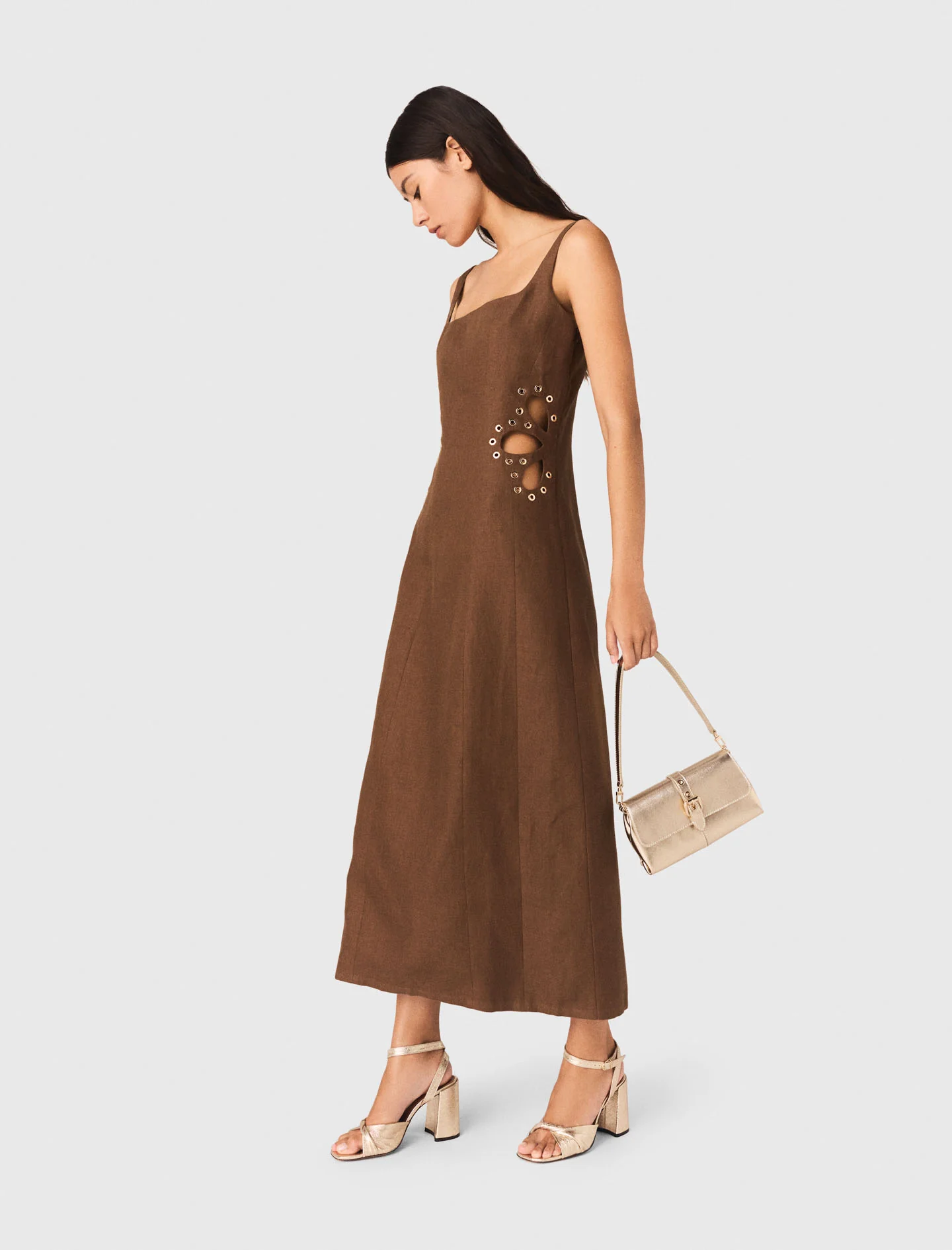 Linen Blend Maxi Dress Brown - Image 2