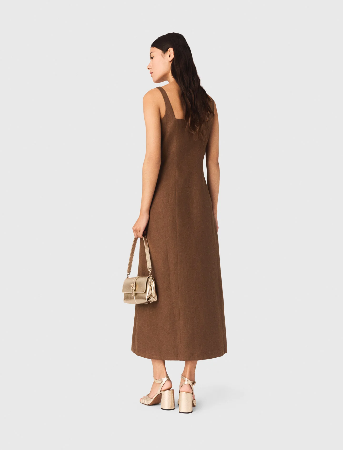 Linen Blend Maxi Dress Brown - Image 3