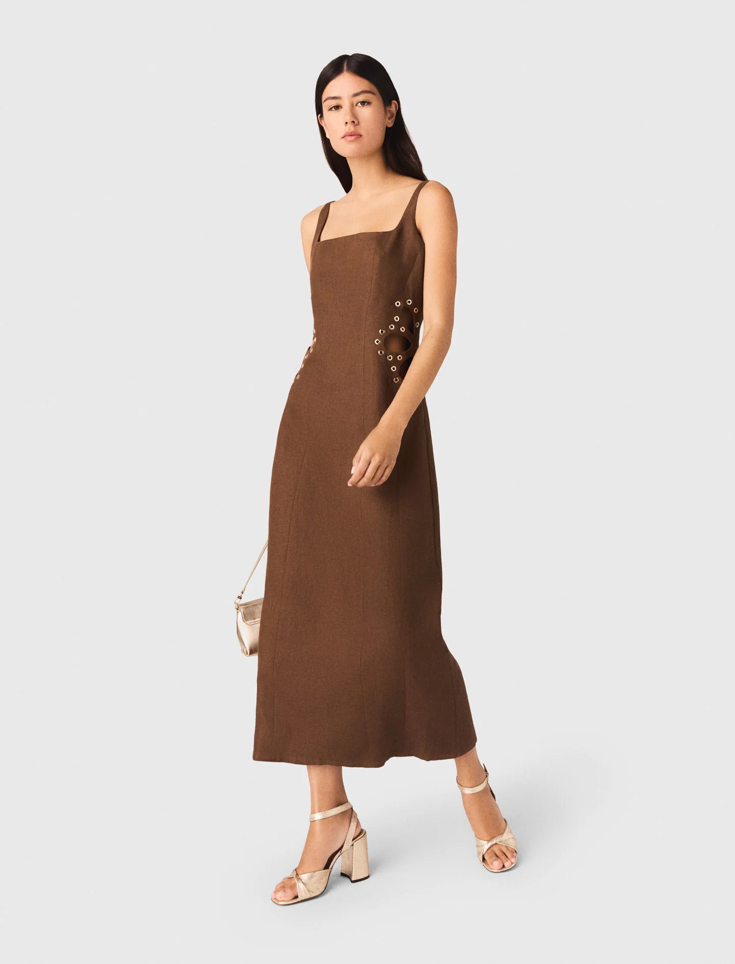 Linen Blend Maxi Dress Brown - Image 4