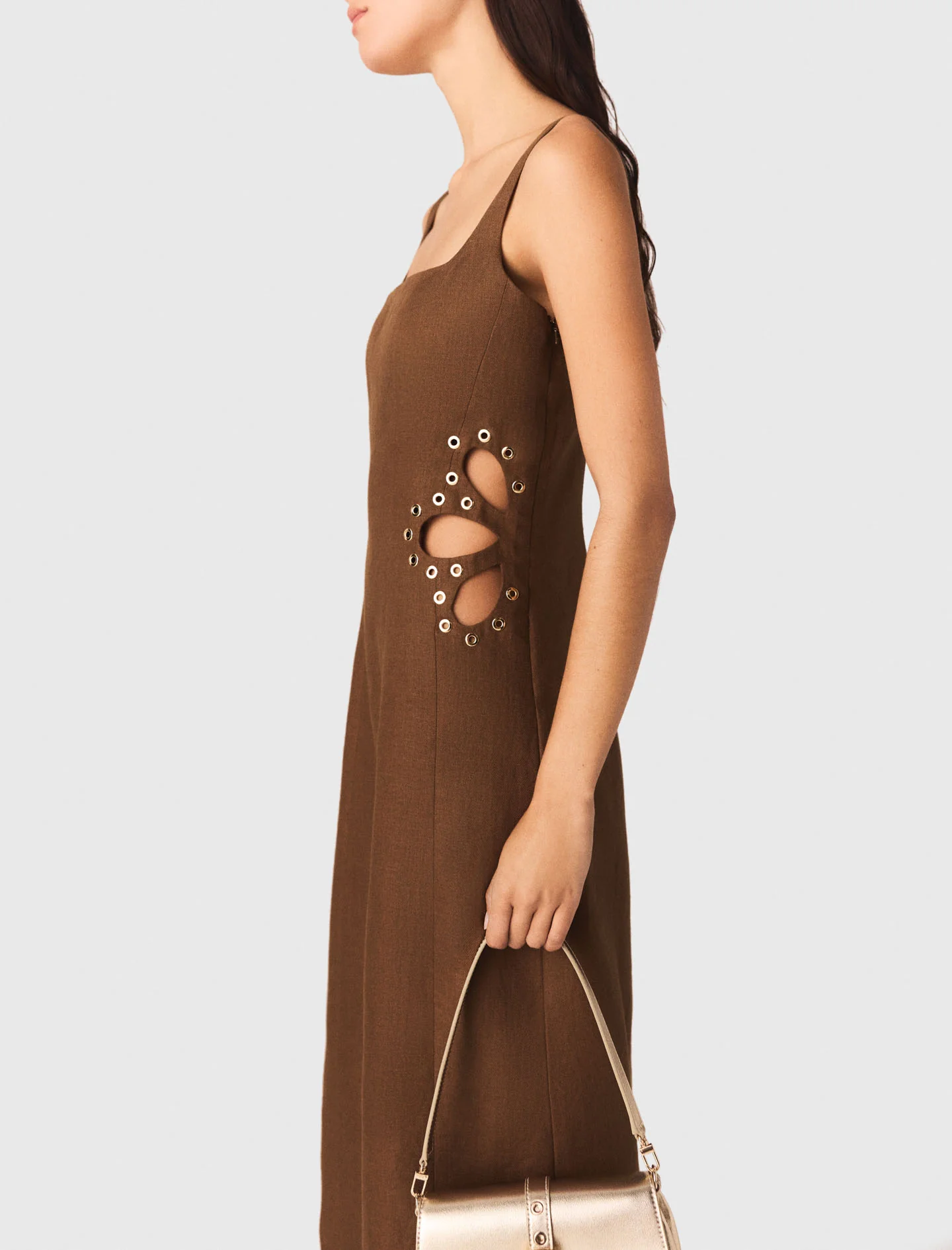 Linen Blend Maxi Dress Brown - Image 6