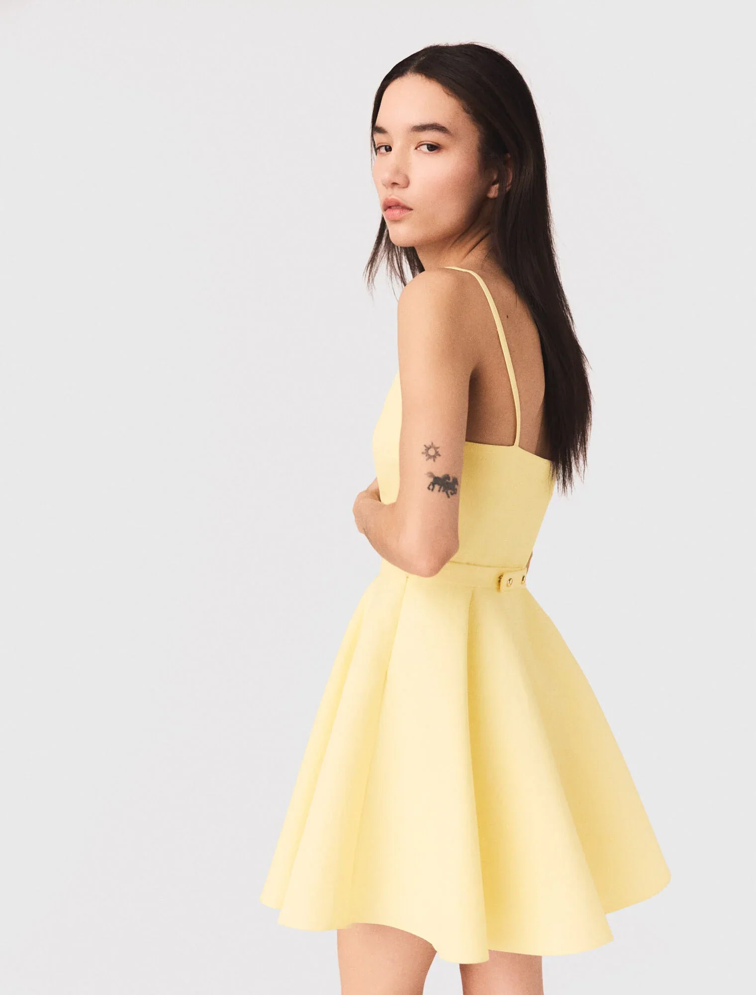 Strappy Flared Dress Pale Yellow - Image 3