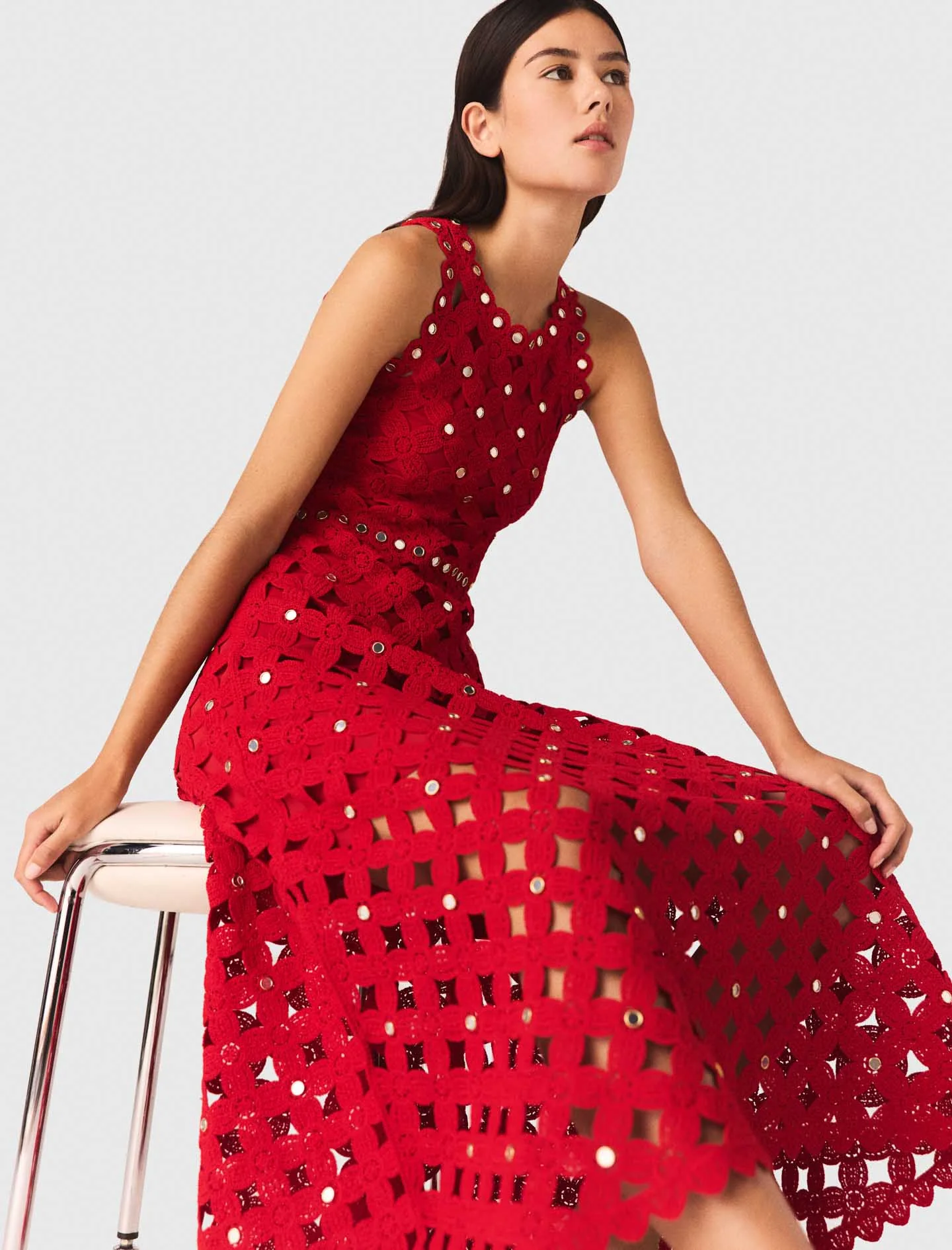 Mirrored Crochet Dress Red - Image 5