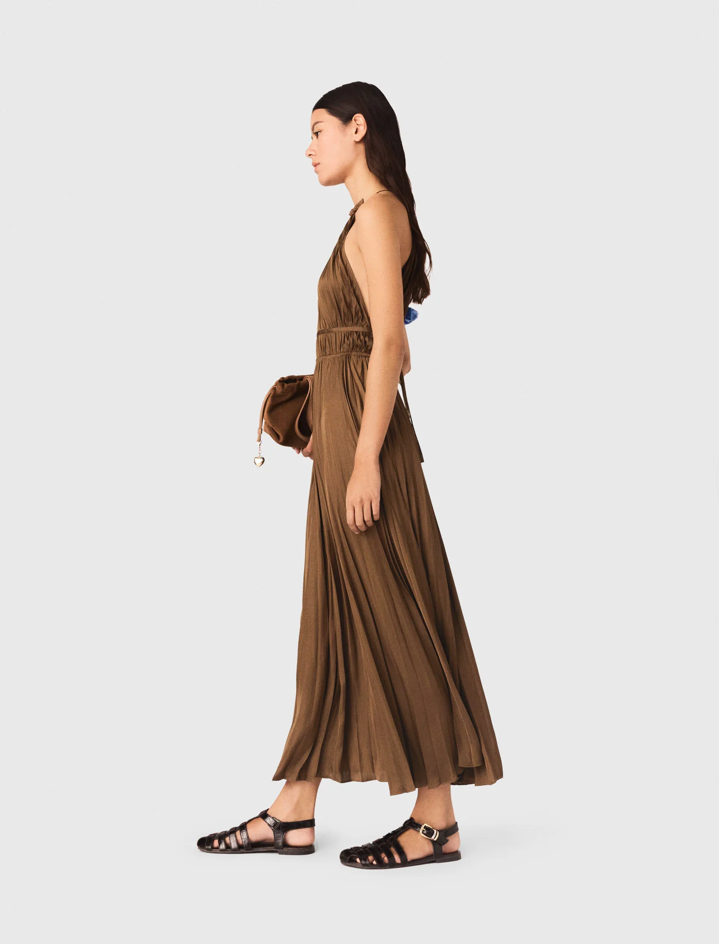 Pleated Maxi Dress Brown - Image 2