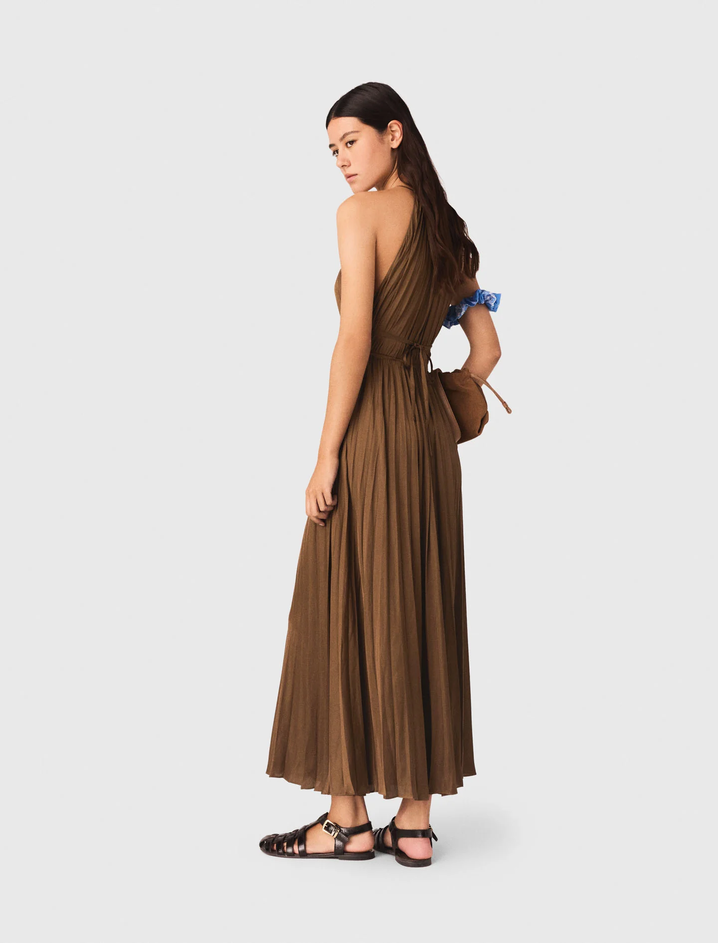 Pleated Maxi Dress Brown - Image 3