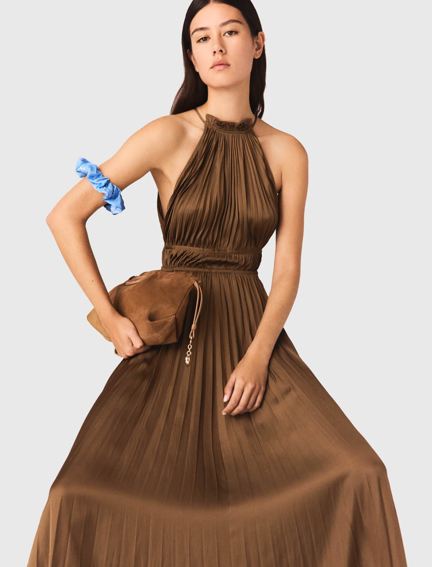 Pleated Maxi Dress Brown - Image 4