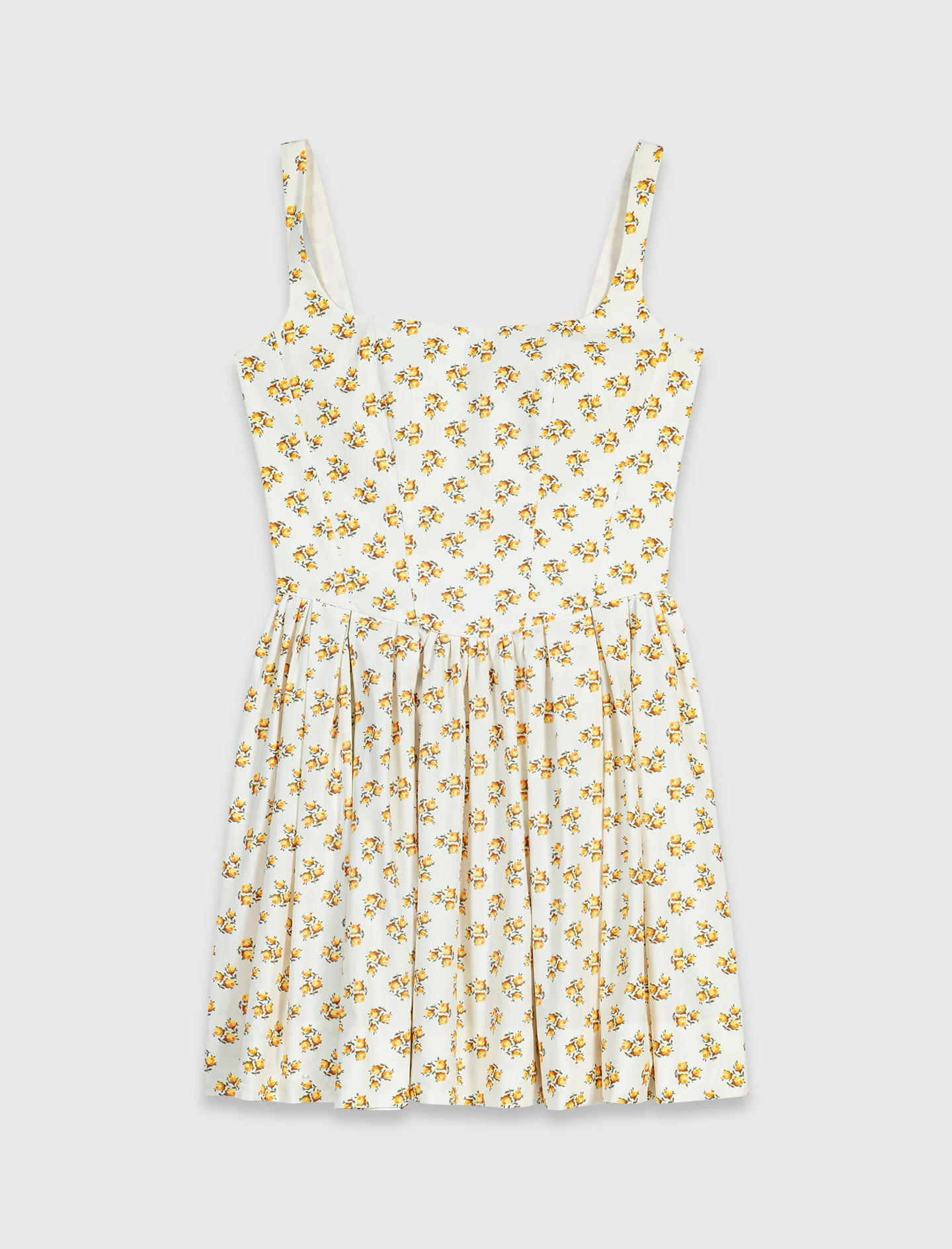 Short Flared Patterned Dress Yellow Small Flowers Print - Image 8