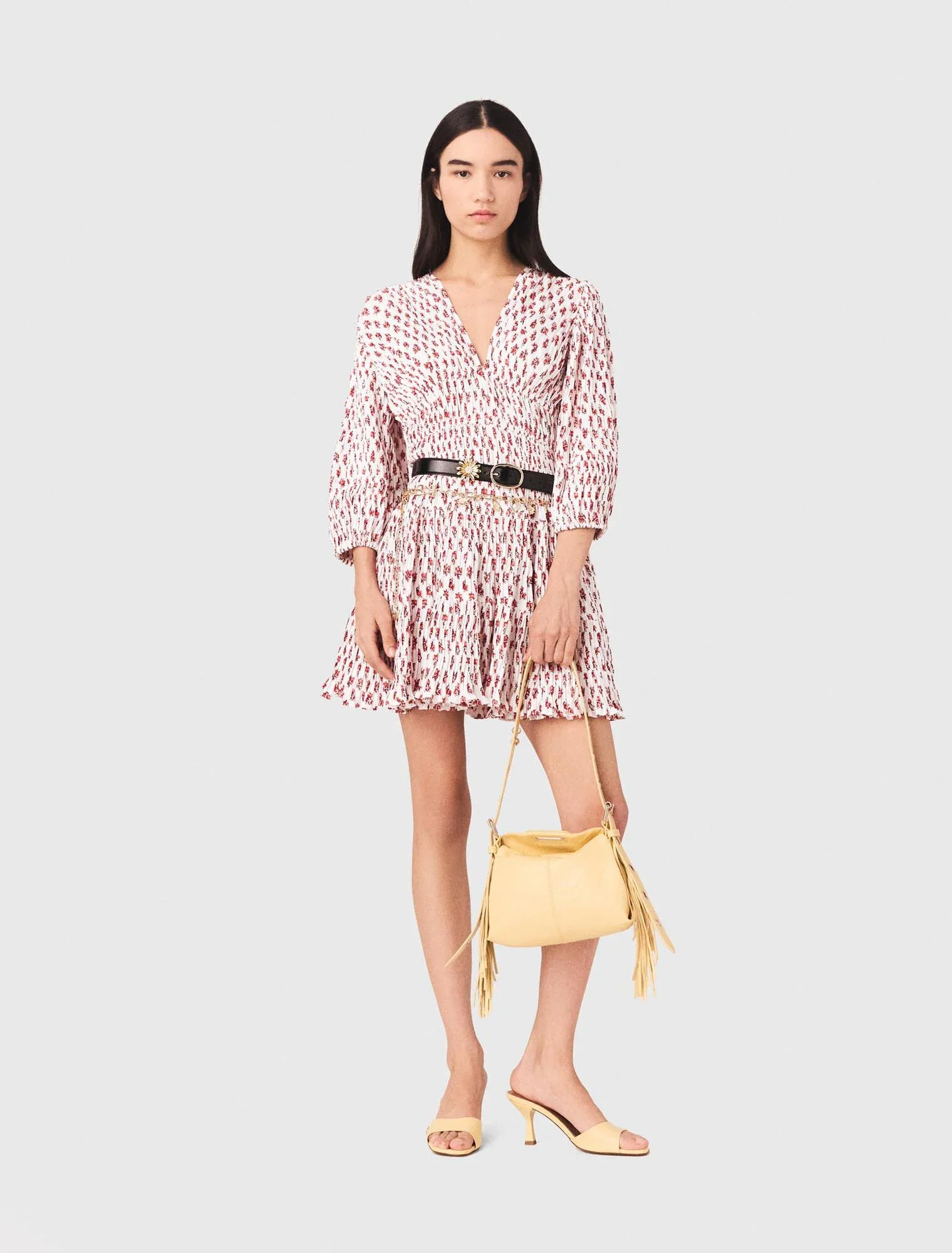 Patterned Pleated Dress Red Small Flowers Print - Image 5
