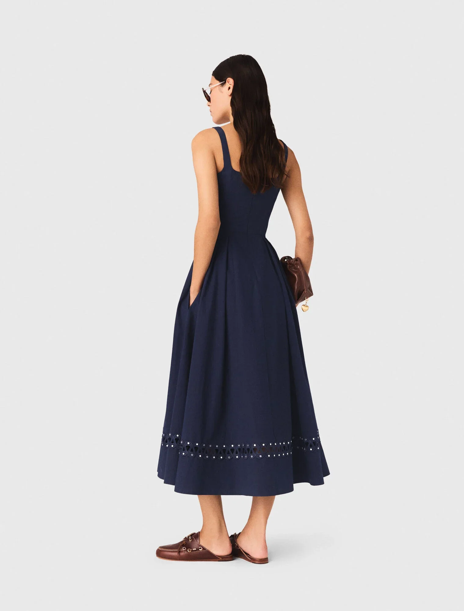 Flared Midi Dress Navy - Image 3