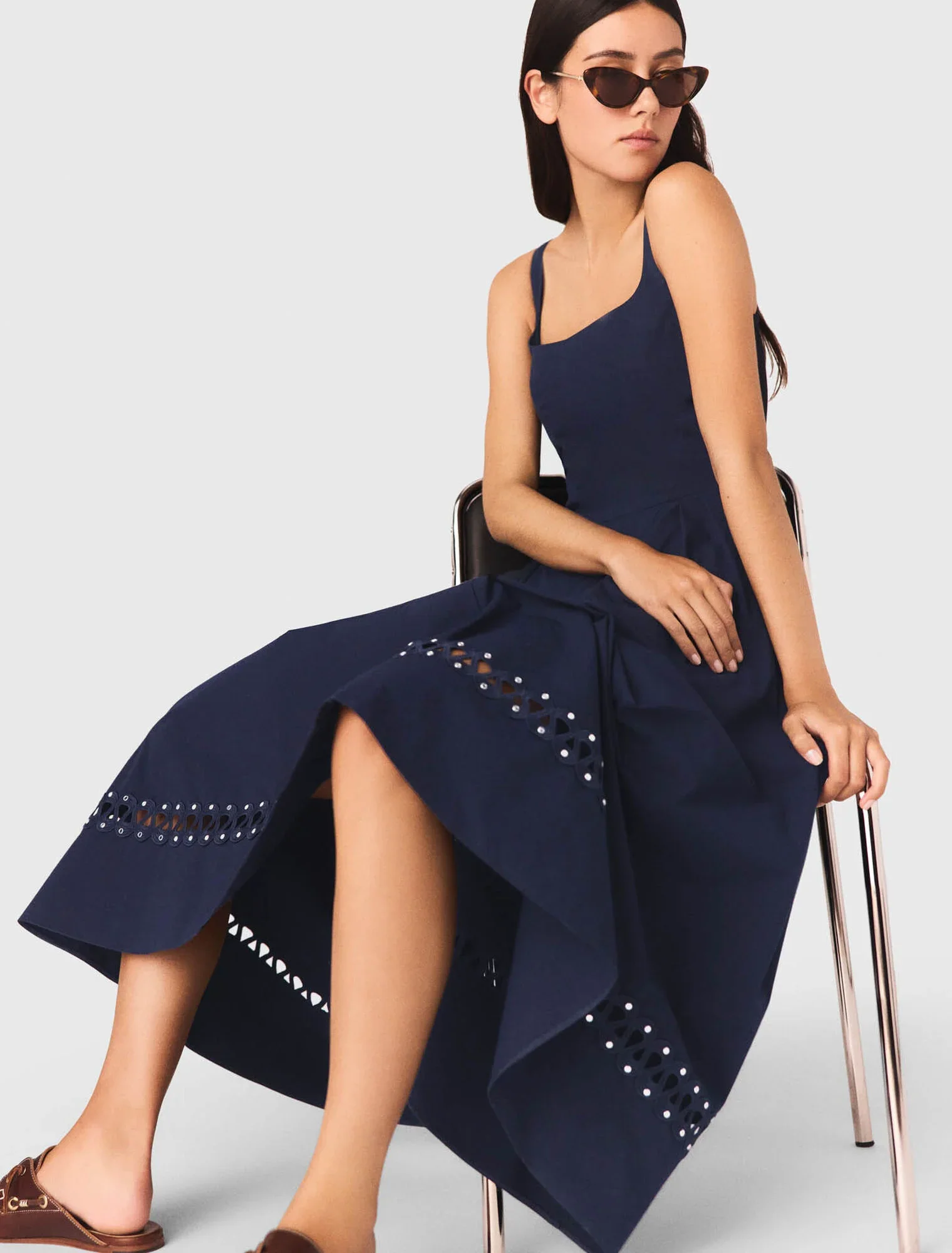 Flared Midi Dress Navy - Image 5