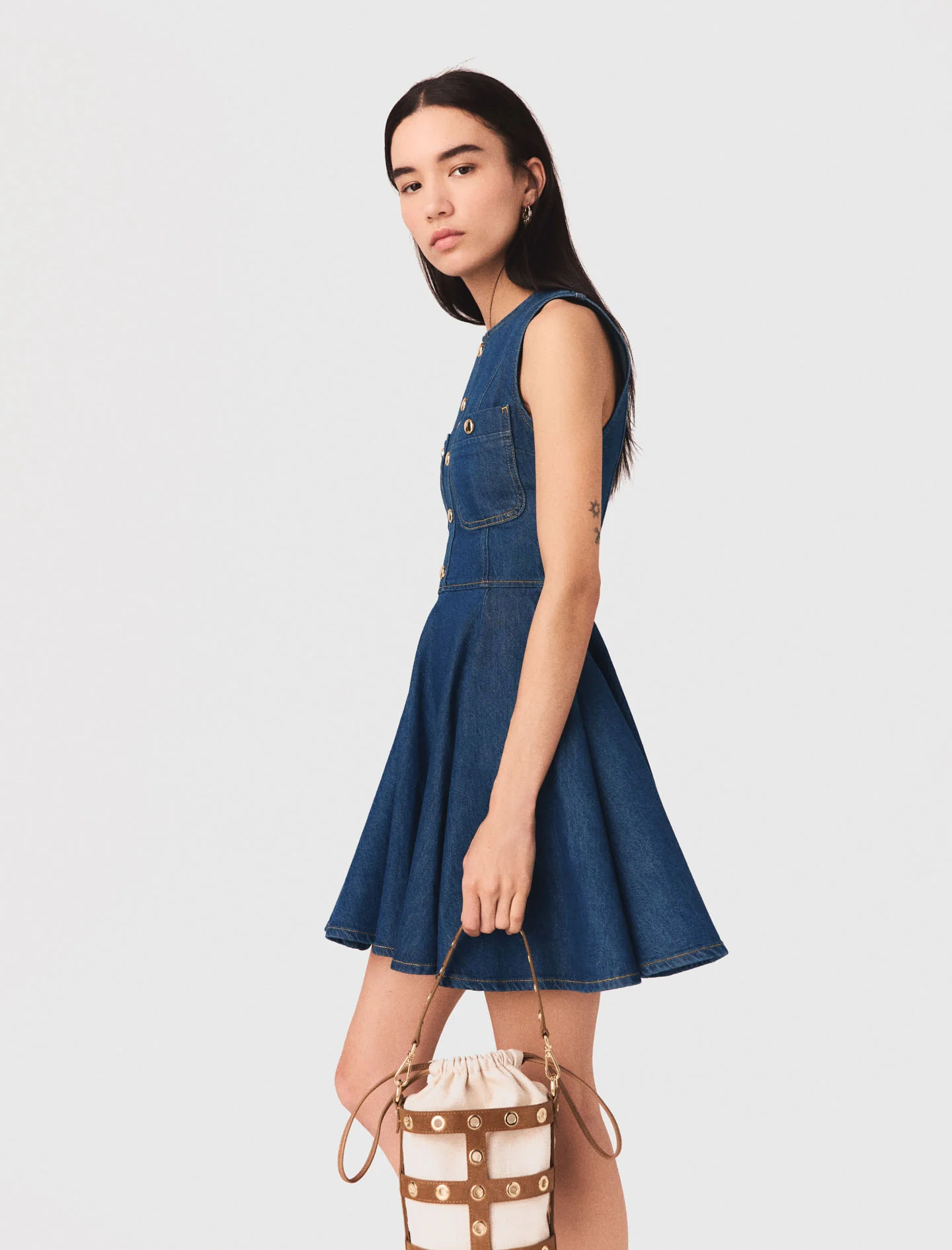Short Flared Denim Dress Navy - Image 2