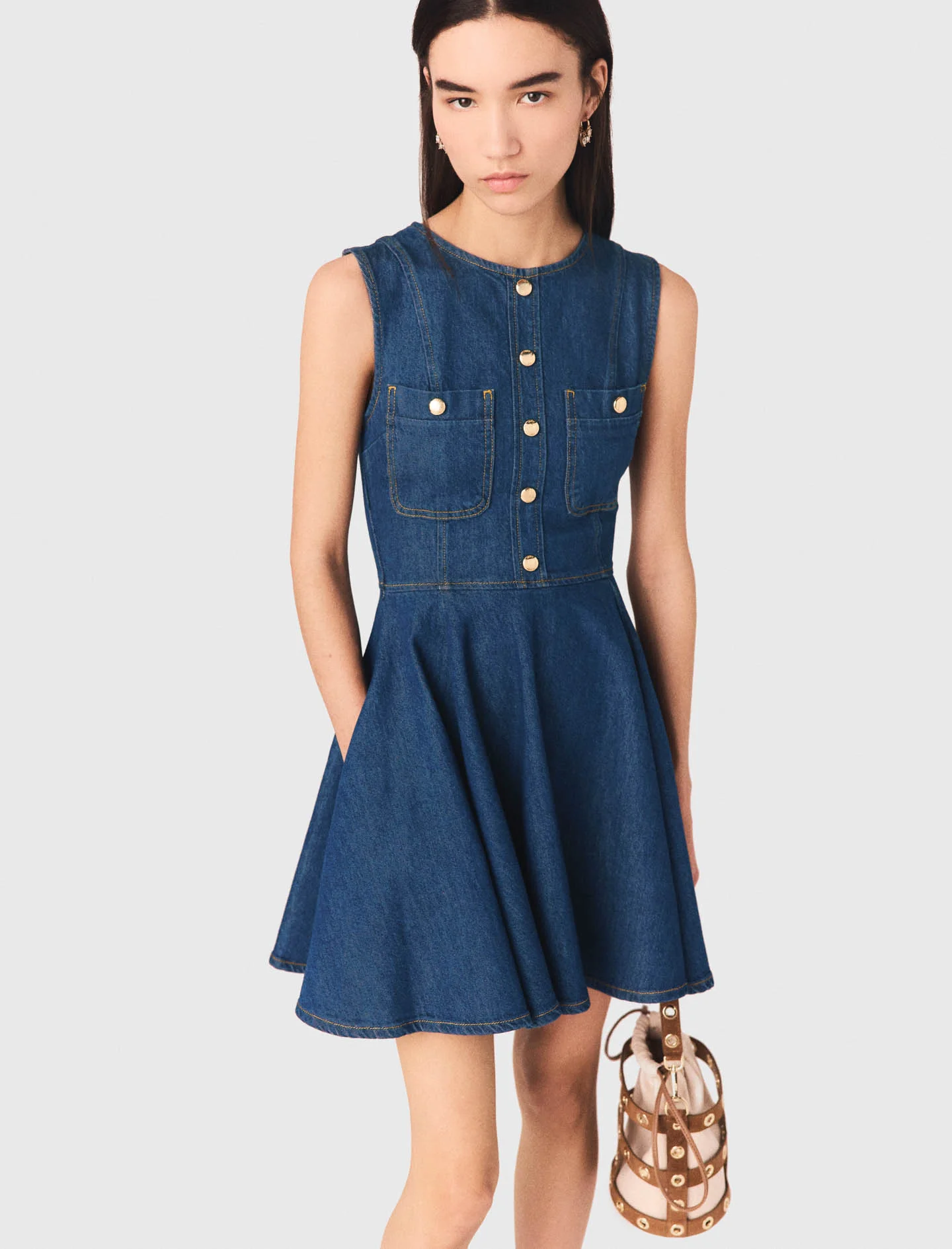 Short Flared Denim Dress Navy - Image 3
