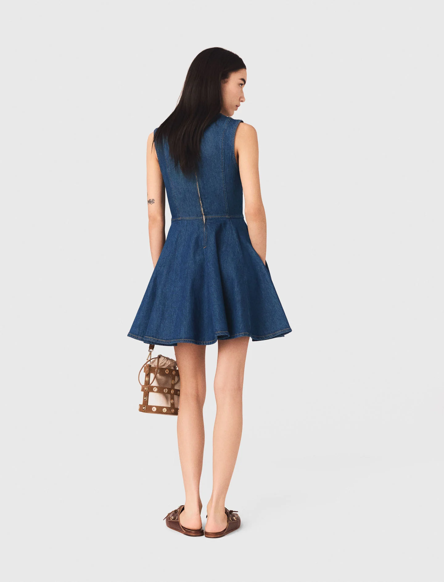 Short Flared Denim Dress Navy - Image 4