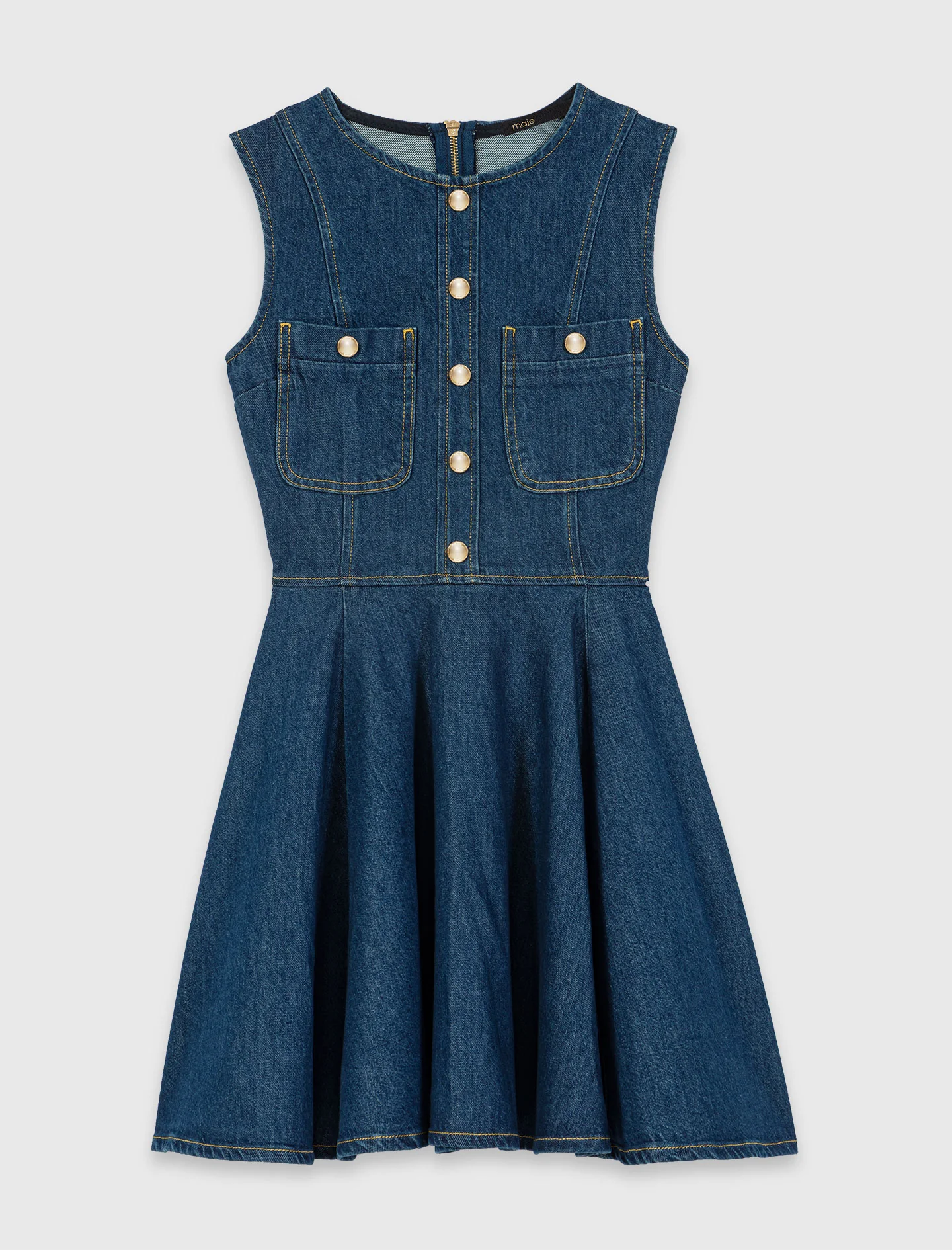 Short Flared Denim Dress Navy - Image 7