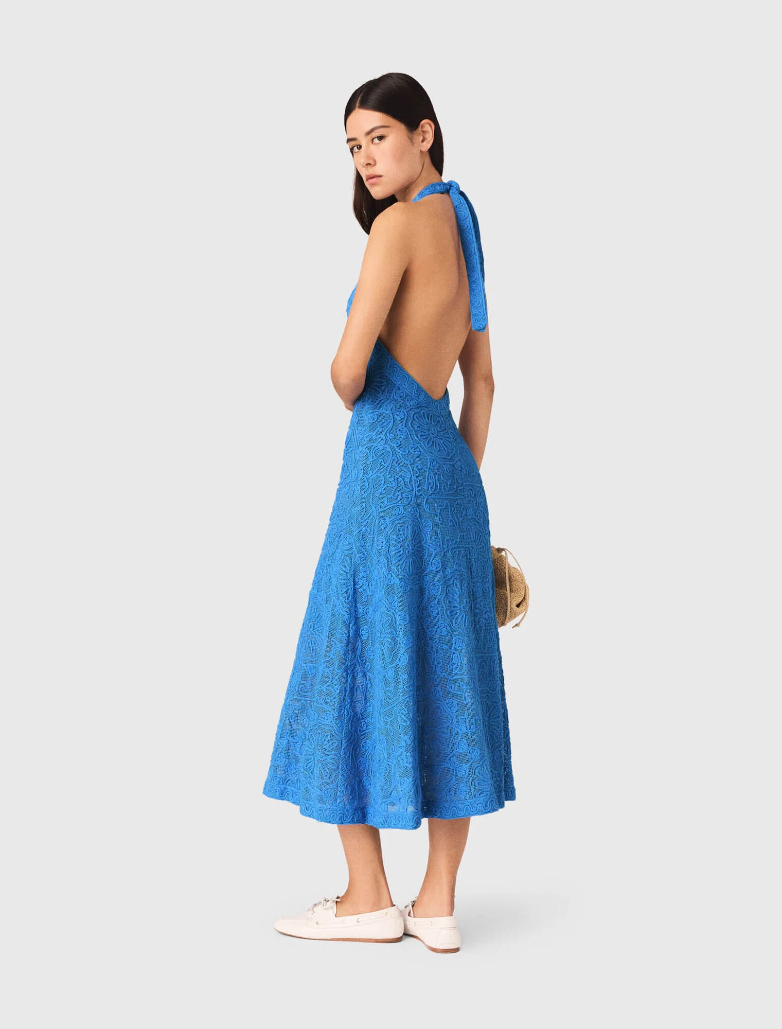 Backless Guipure Maxi Dress Blue - Image 2