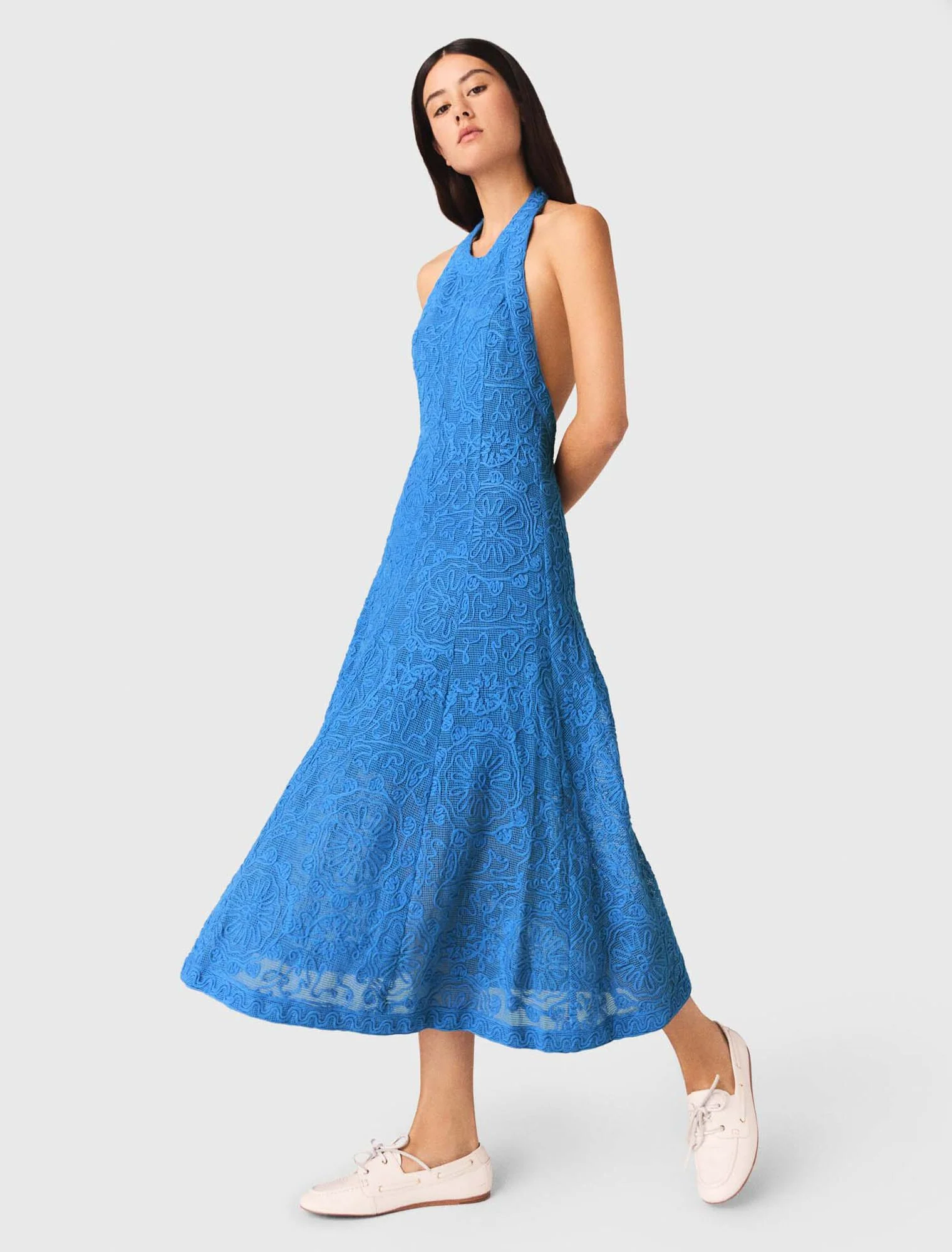 Backless Guipure Maxi Dress Blue - Image 3