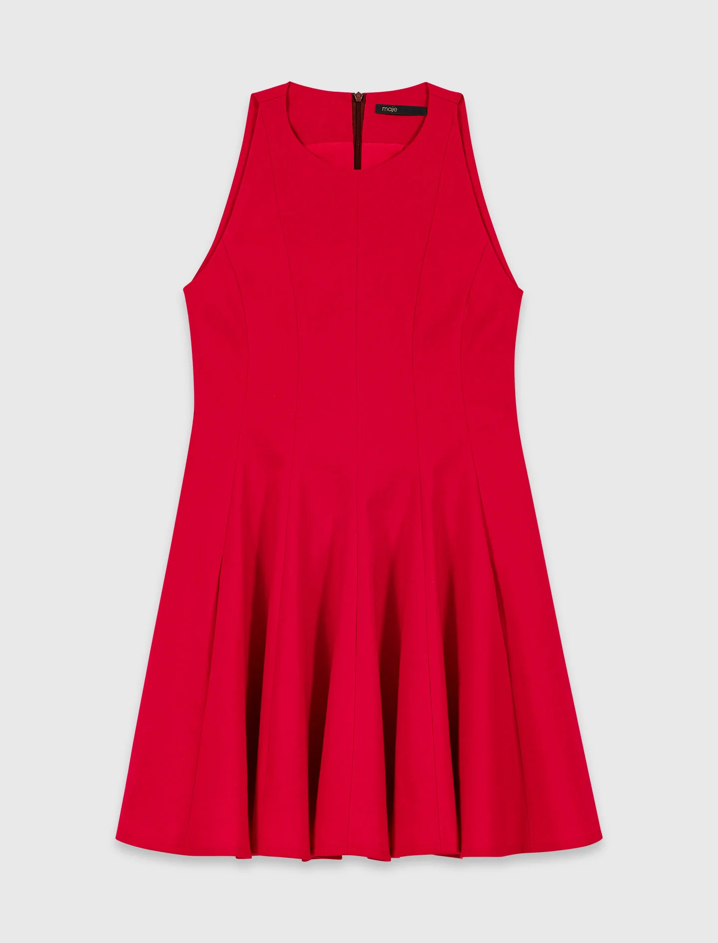 Short Flared Linen-Blend Dress Red - Image 6