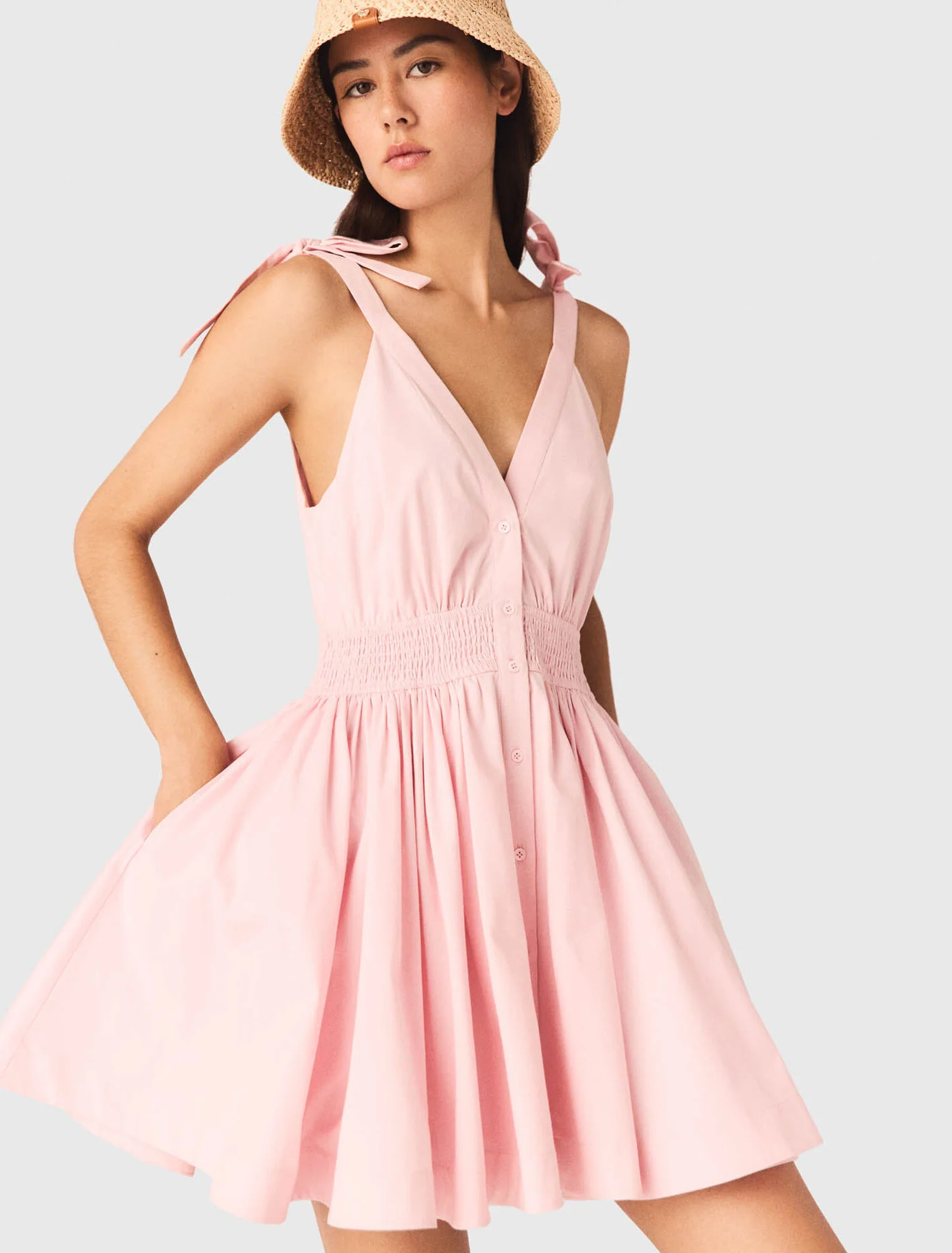 Short Flared Cotton Dress Pink - Image 4