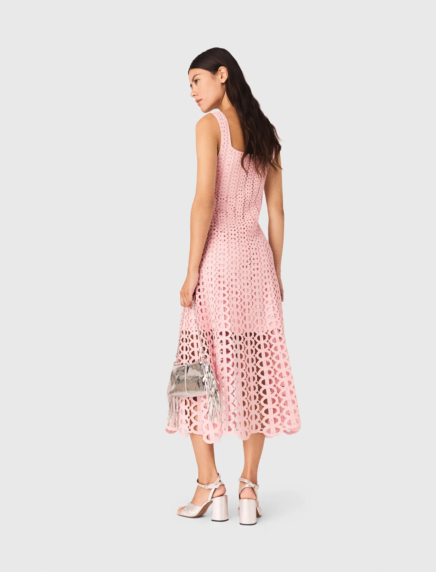 Rhinestone Crochet Midi Dress Pink - Image 5