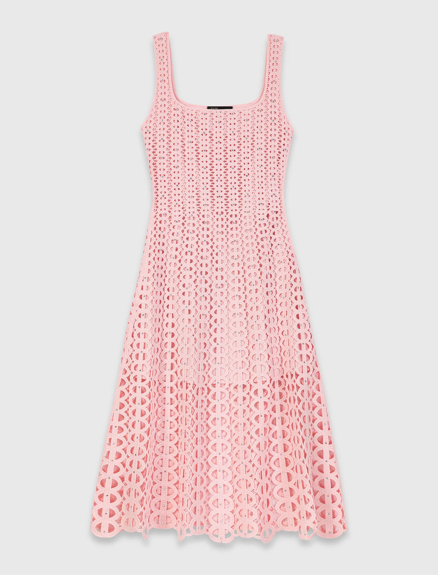 Rhinestone Crochet Midi Dress Pink - Image 8